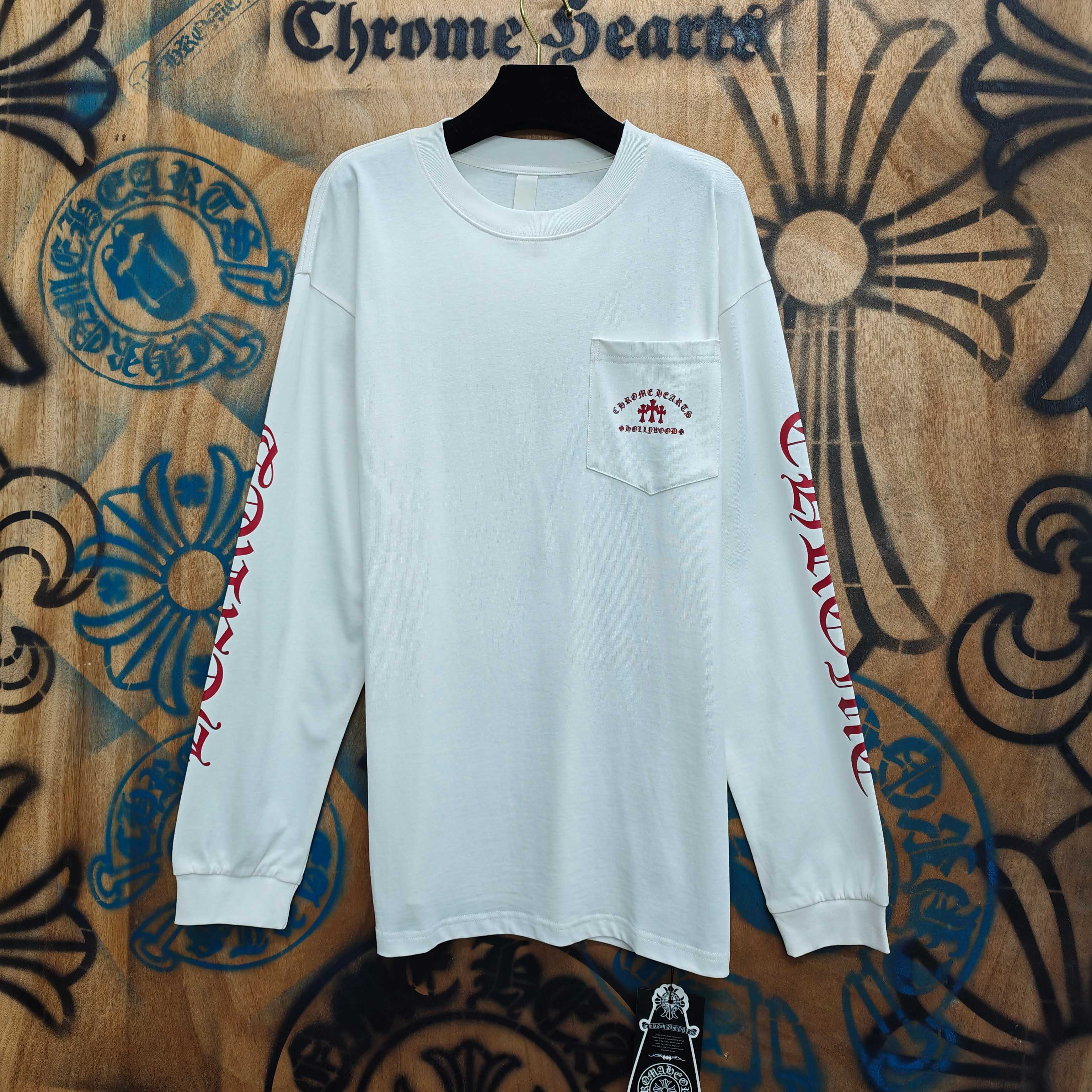 Chrome Hearts Chrome Hearts CH 克罗心重工白色镀银立体印花黑色立体印花长袖 重工洗水