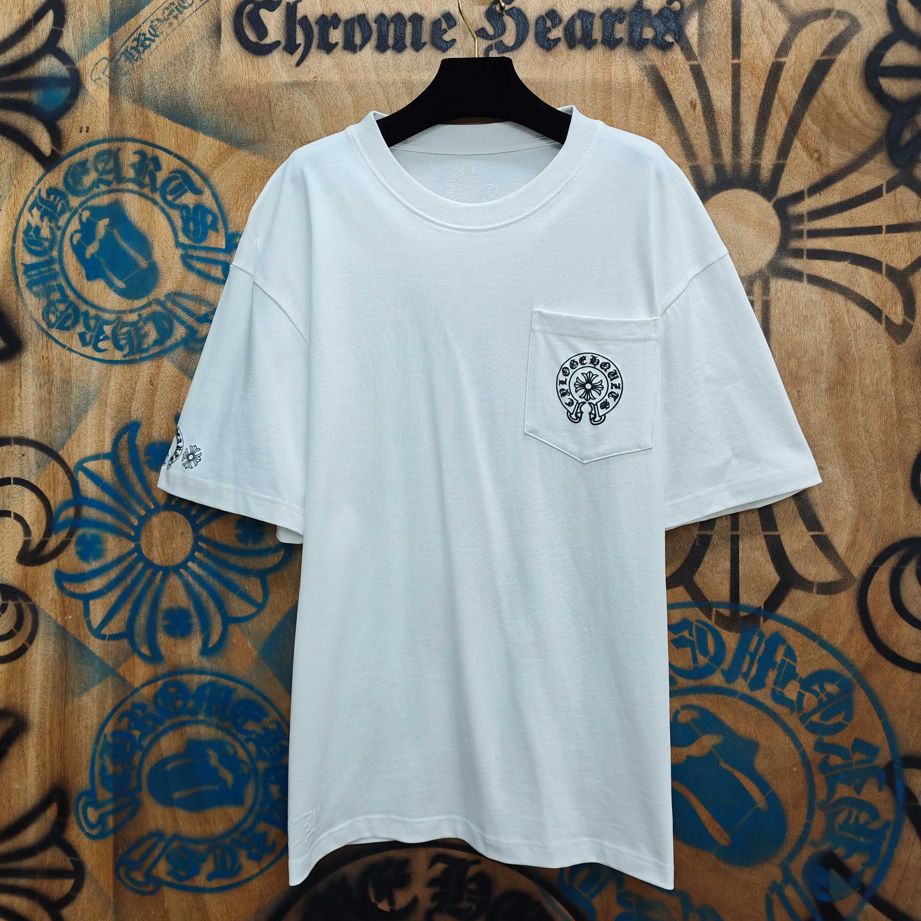 Chrome Hearts Chrome Hearts CH 克罗心重工白色镀银立体印花黑色立体印花长袖 重工洗水