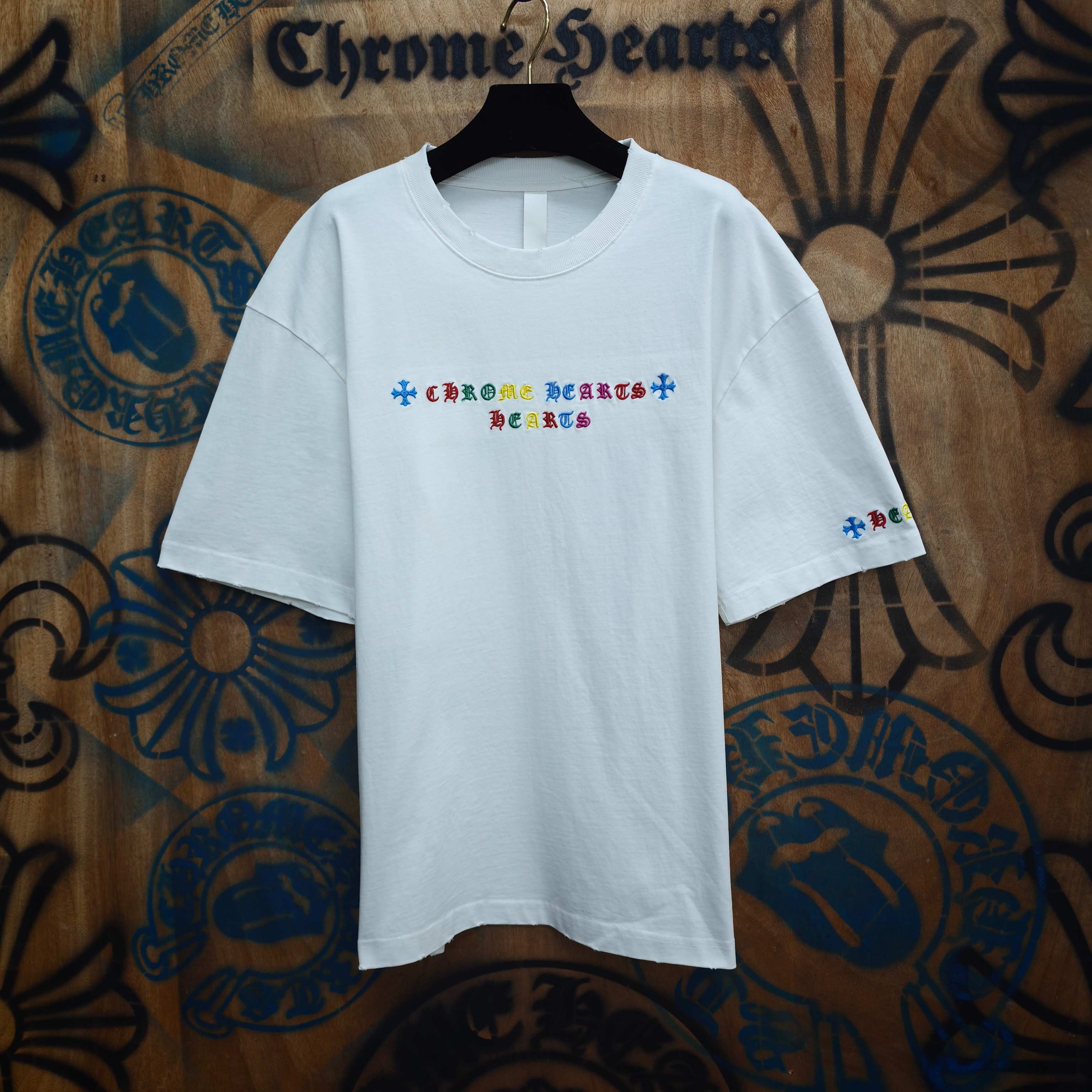 Chrome Hearts Chrome Hearts CH 克罗心重工白色镀银立体印花黑色立体绣花长袖 重工洗水
