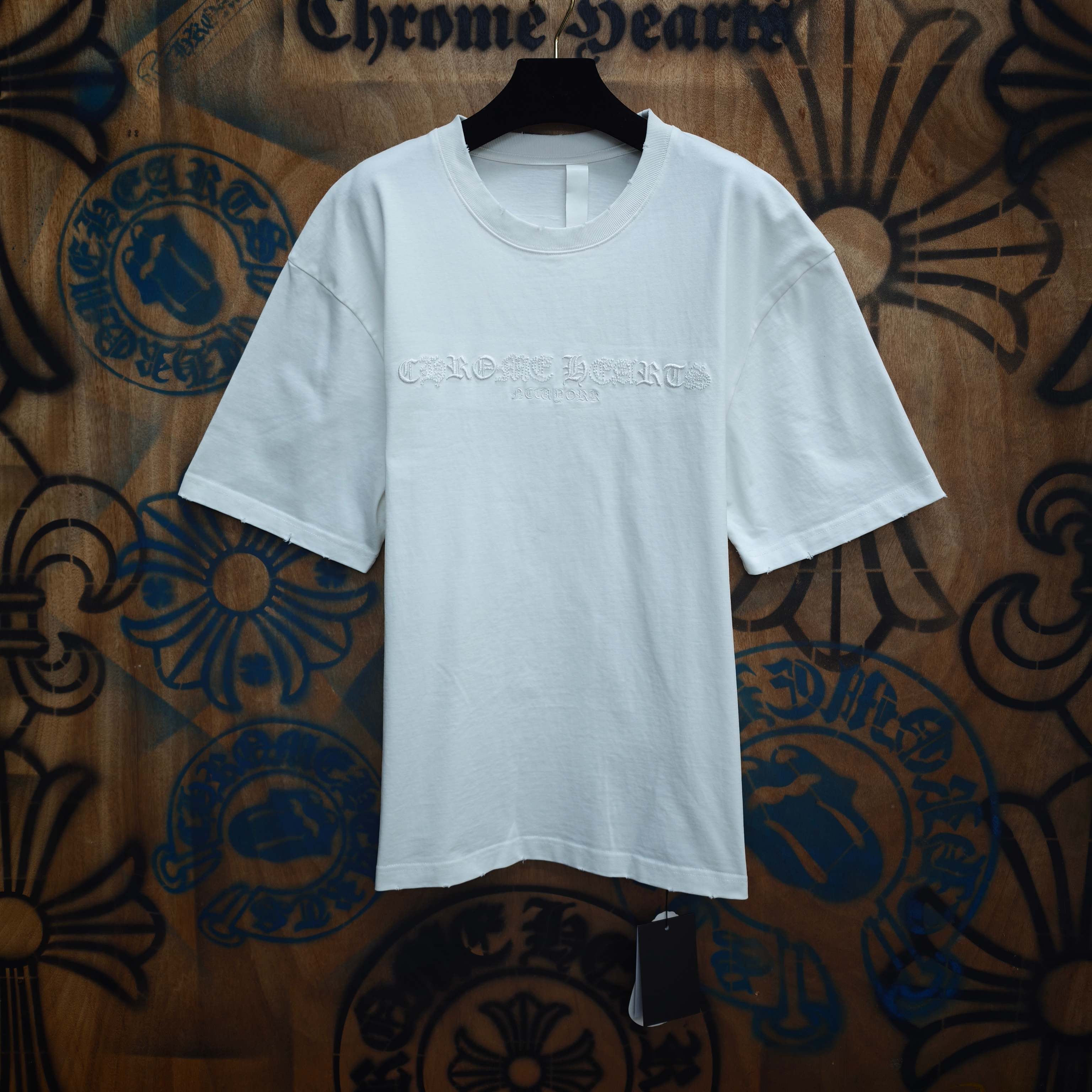 Chrome Hearts Chrome Hearts CH 克罗心重工白色镀银立体印花黑色立体绣花长袖 重工洗水