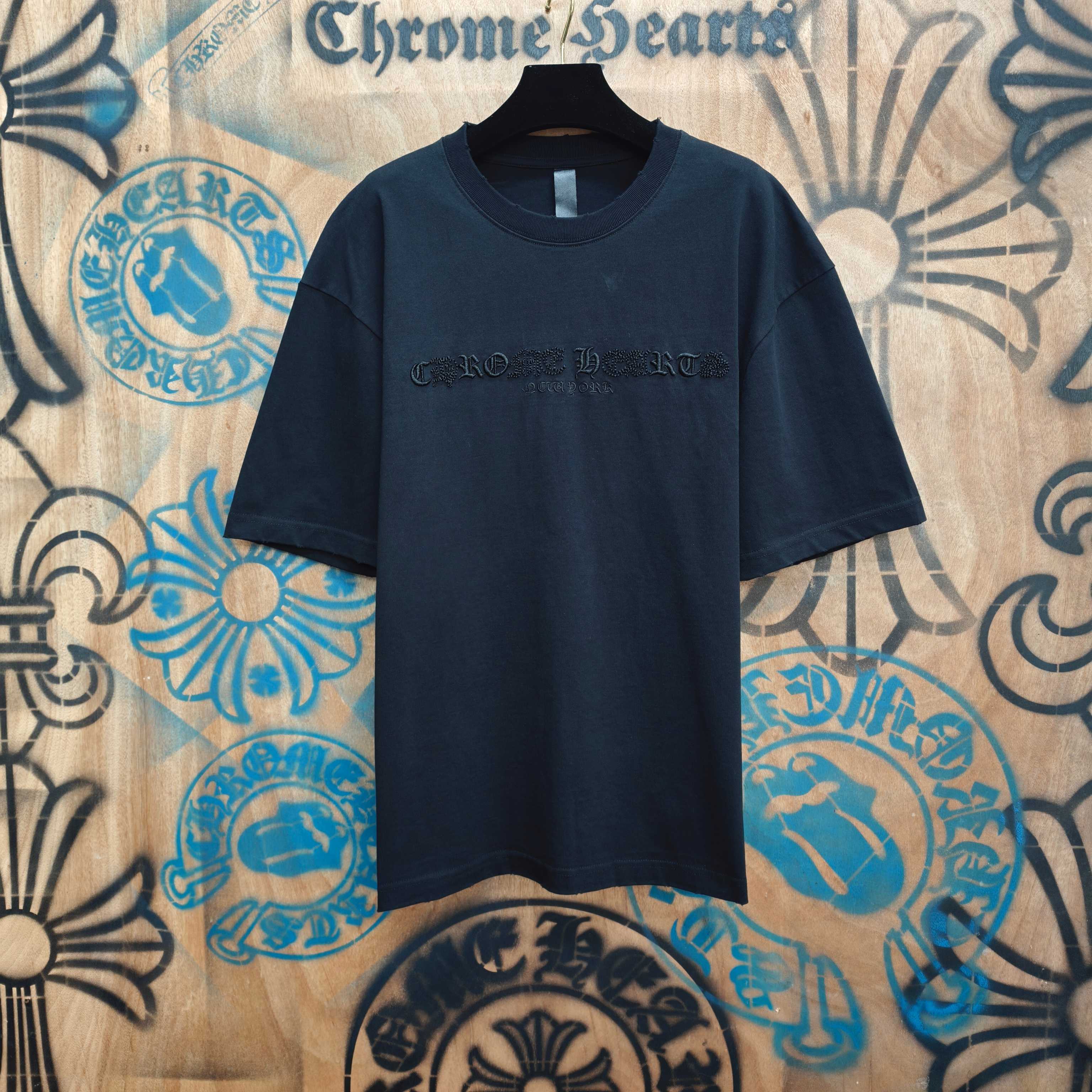 Chrome Hearts Chrome Hearts CH 克罗心重工白色镀银立体印花黑色立体绣花长袖 重工洗水