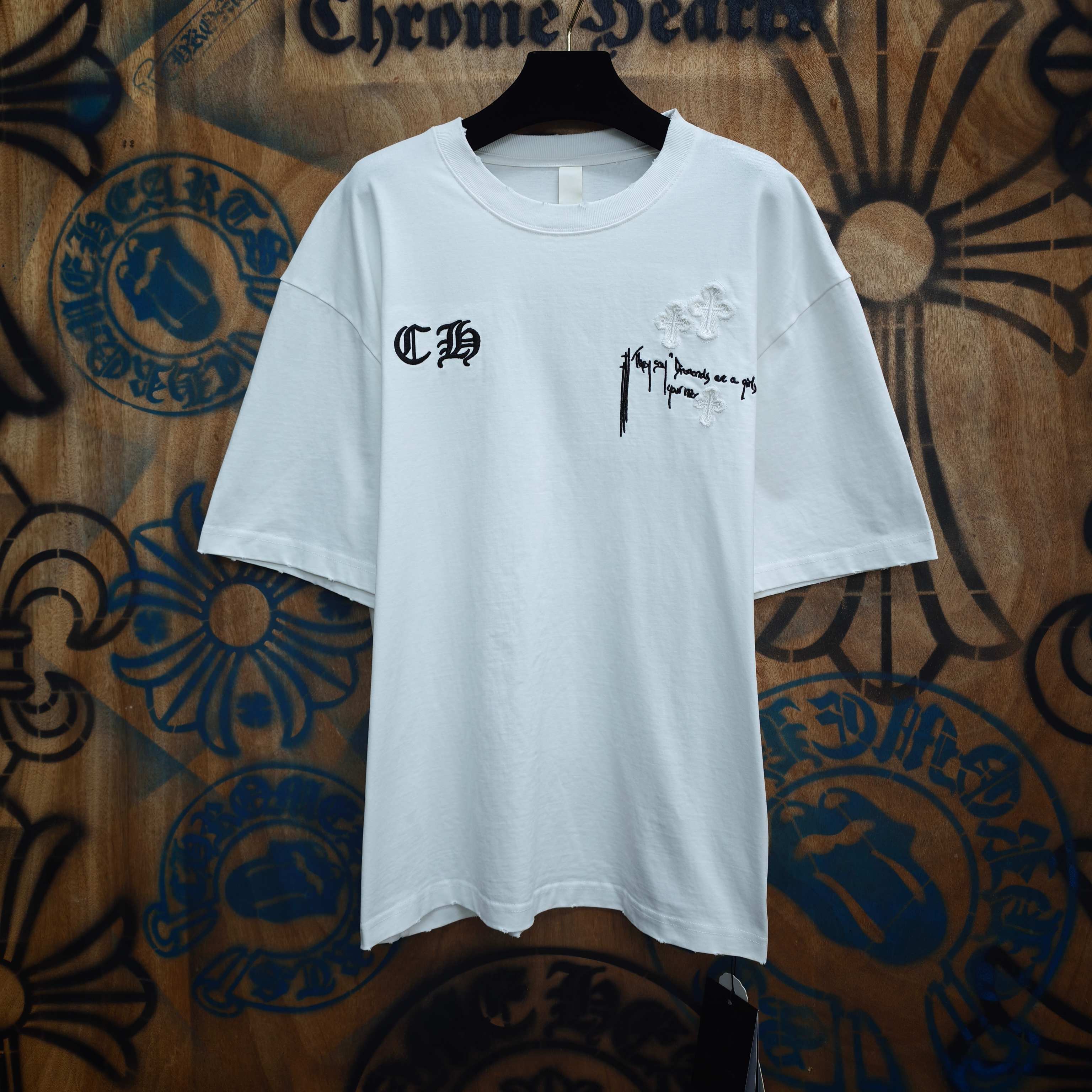 Chrome Hearts Chrome Hearts CH 克罗心重工白色镀银立体印花黑色立体绣花长袖 重工洗水