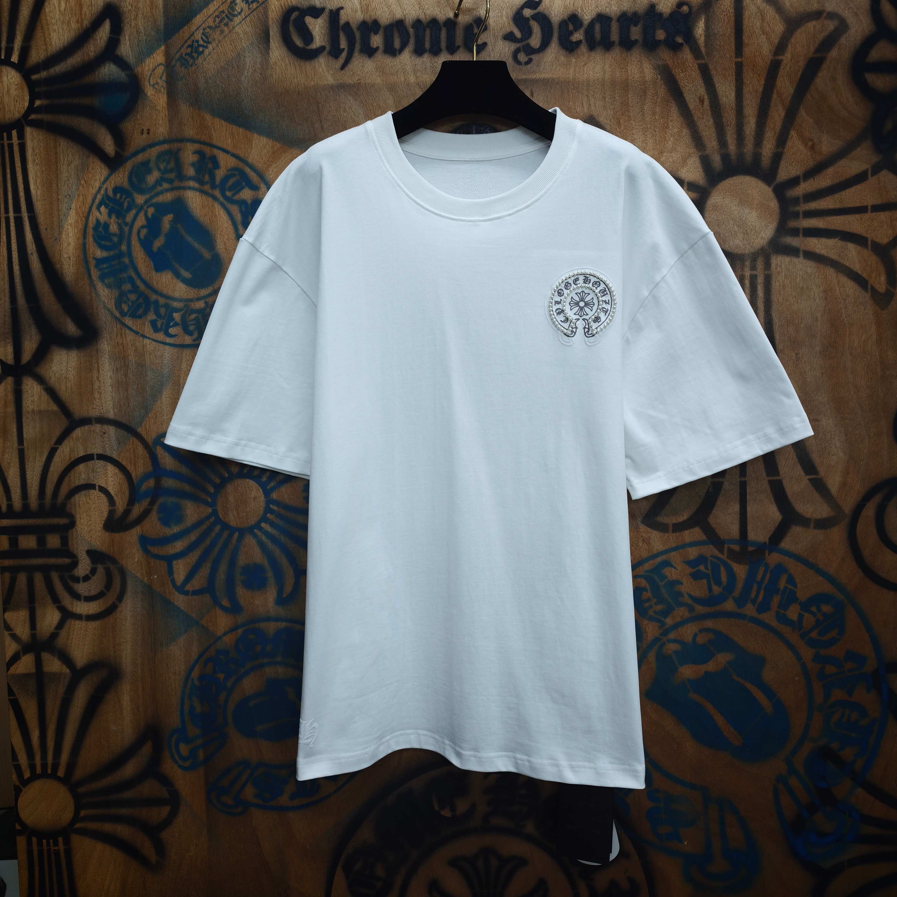 Chrome Hearts Chrome Hearts CH 克罗心重工白色镀银立体印花黑色立体绣花长袖 重工洗水