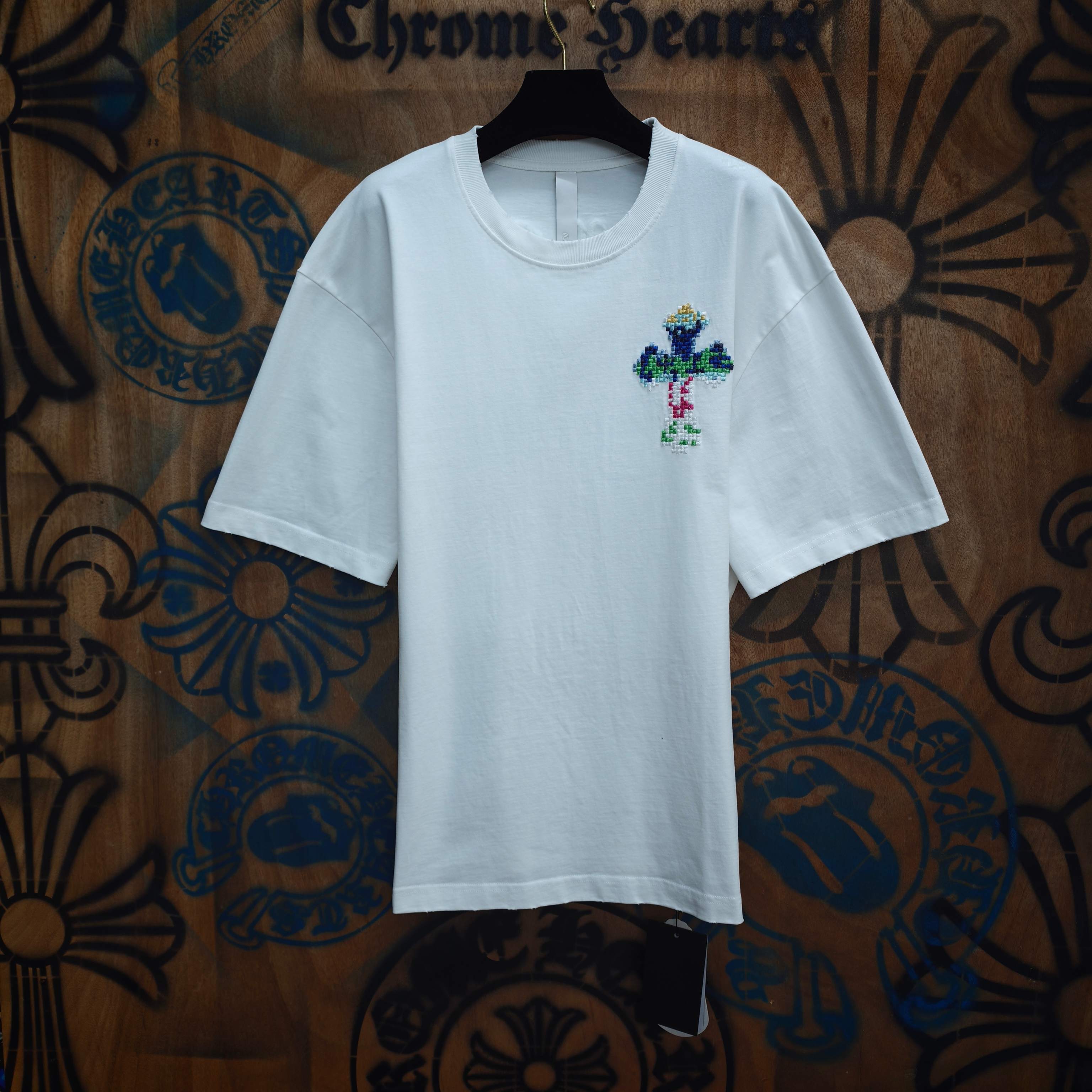 Chrome Hearts Chrome Hearts CH 克罗心重工白色镀银立体印花黑色立体绣花长袖 重工洗水
