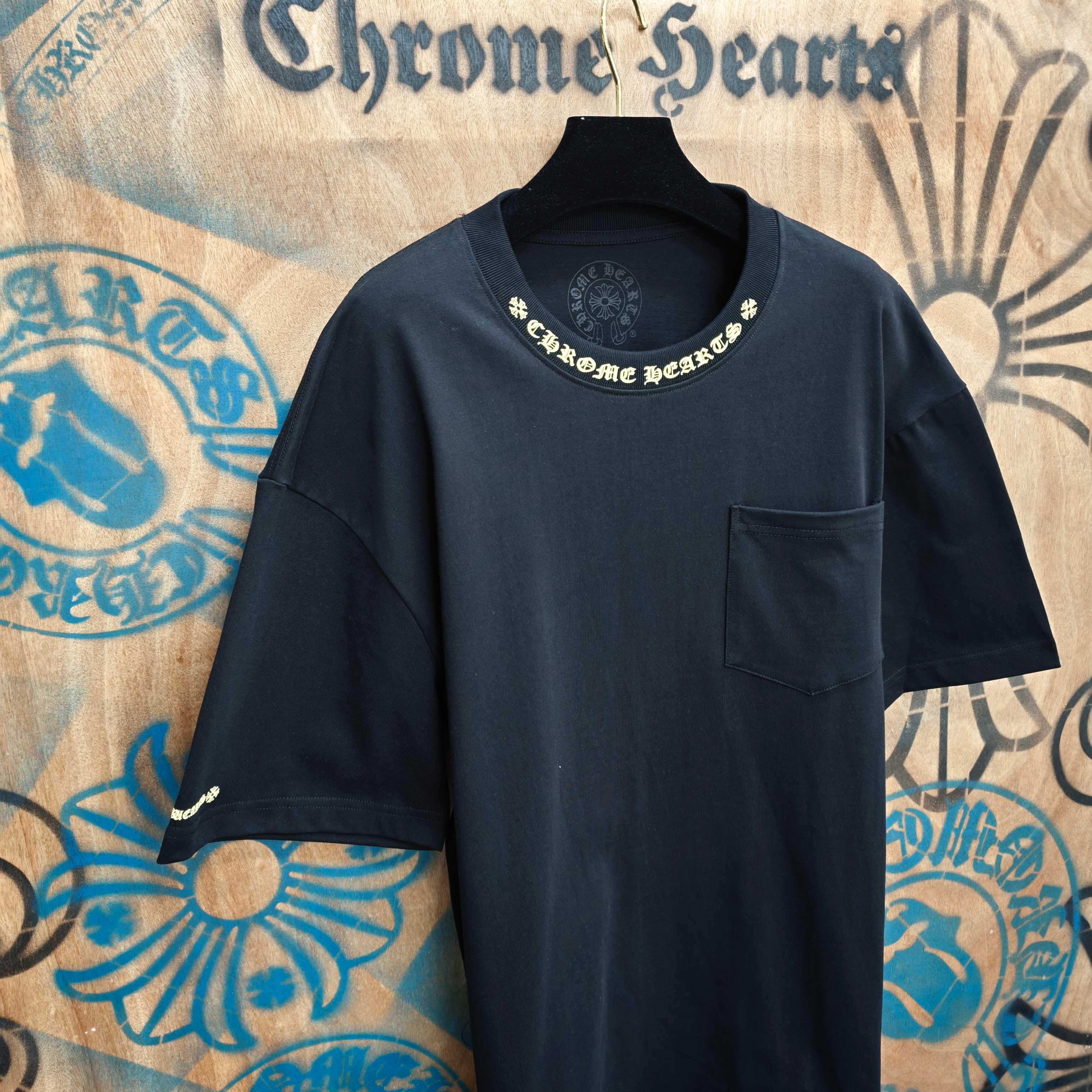 Chrome Hearts PChrome Hearts CH 克罗心重工白色镀银立体印花黑色立体绣花长袖 重工洗水