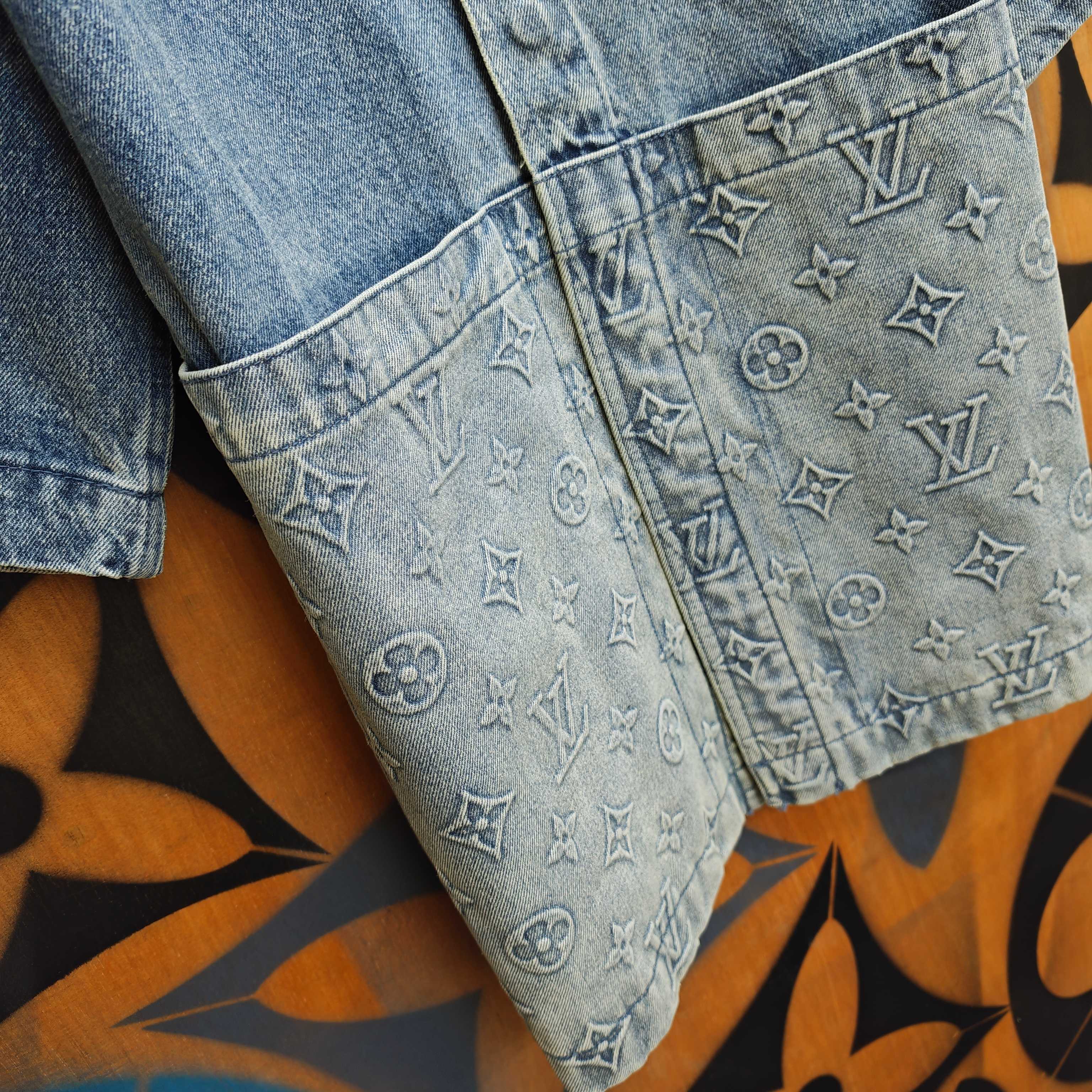 Louis Vuitton LV 23ss 压花浮雕牛仔短袖外套水洗蓝