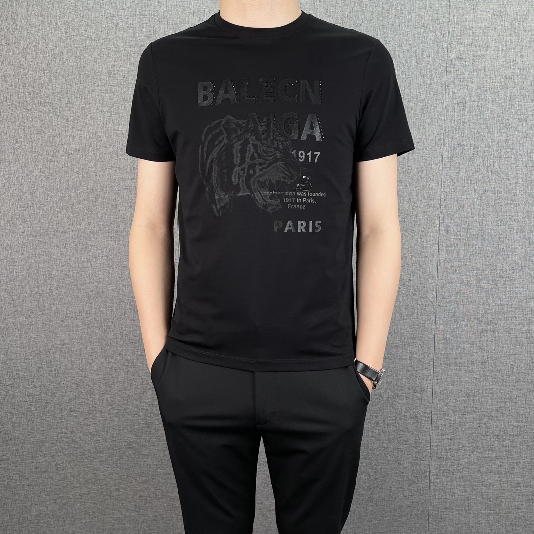 Balenciaga Kleding T-Shirt Leverancier in China
 Zwart Grijs Wit Mannen Katoen Gemerceriseerd katoen Lente/Zomercollectie Korte mouw