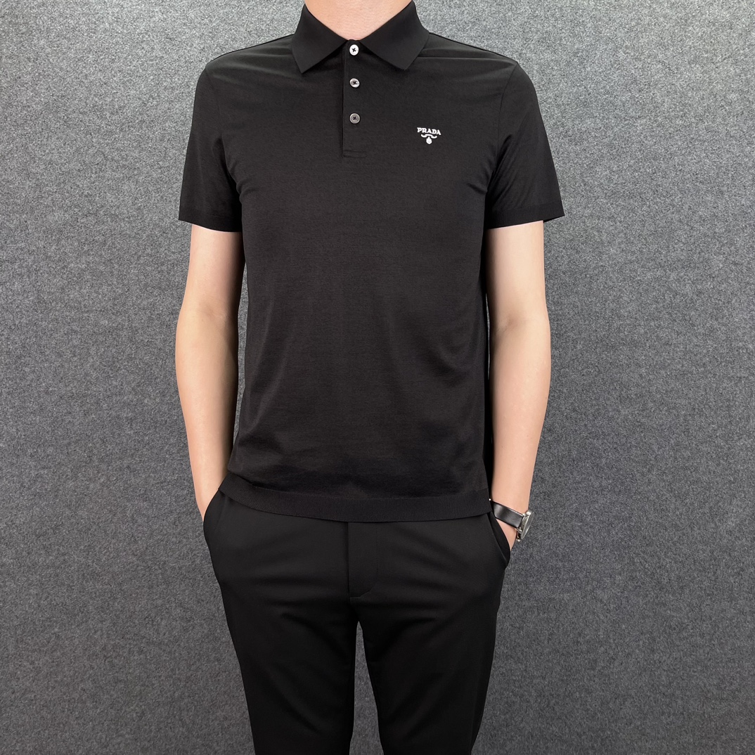 Prada Kleding Polo T-Shirt Zwart Wit Mannen Lente/Zomercollectie Fashion Korte mouw