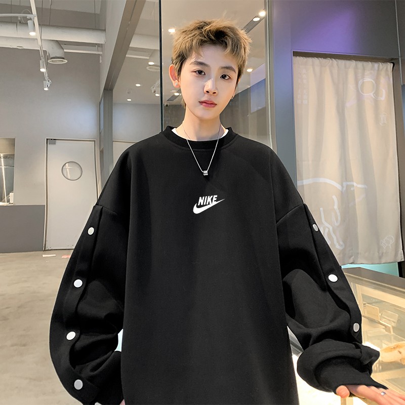 Nike Clothing Sweatshirts Same as Original
 Beige Black Printing Unisex Cotton Spring Collection Casual