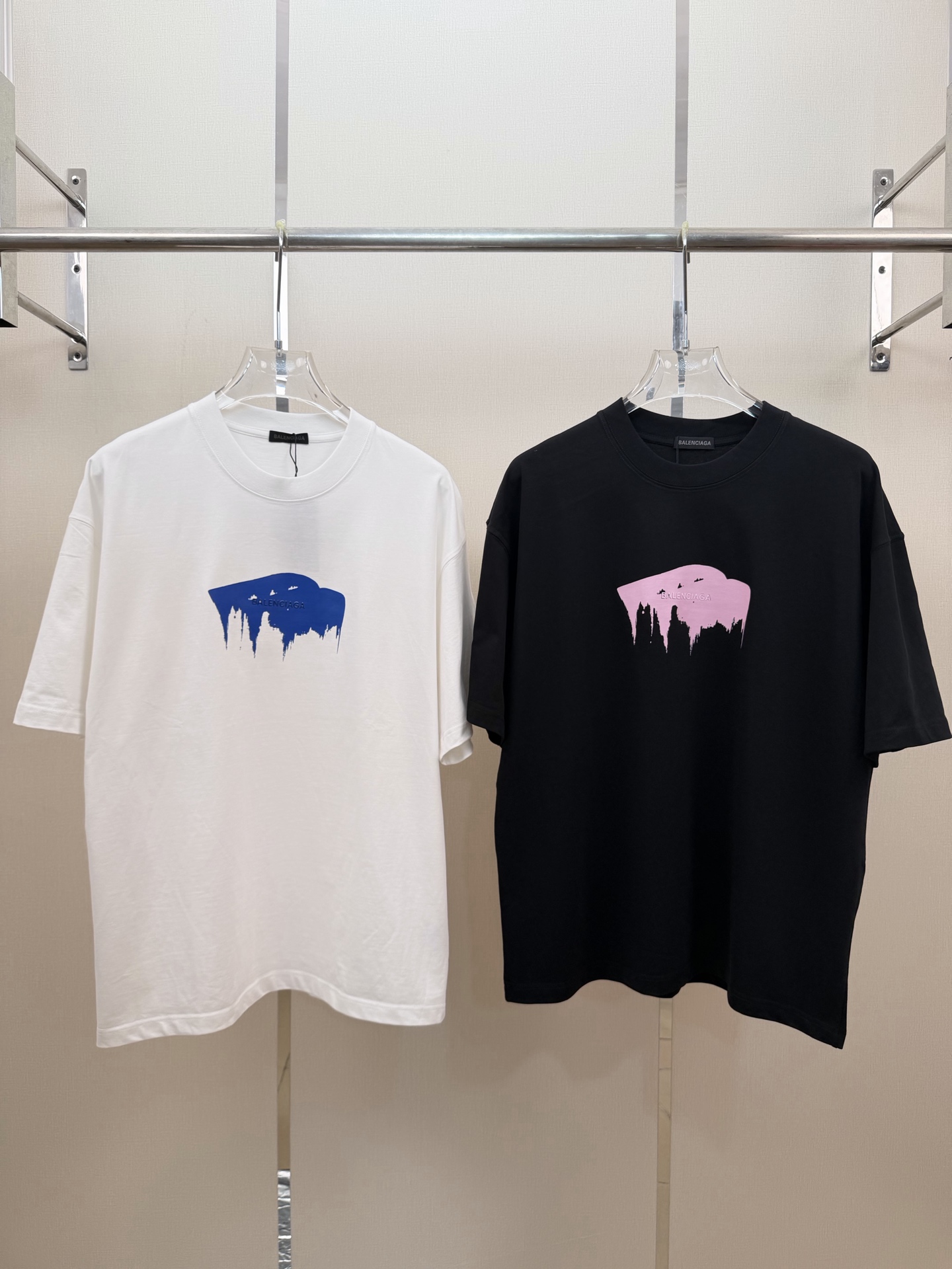Camiseta P85 Balenciaga Melting City Gradient ｜ Pieza de sentido artístico de nicho, estampado de silueta de ciudad der…