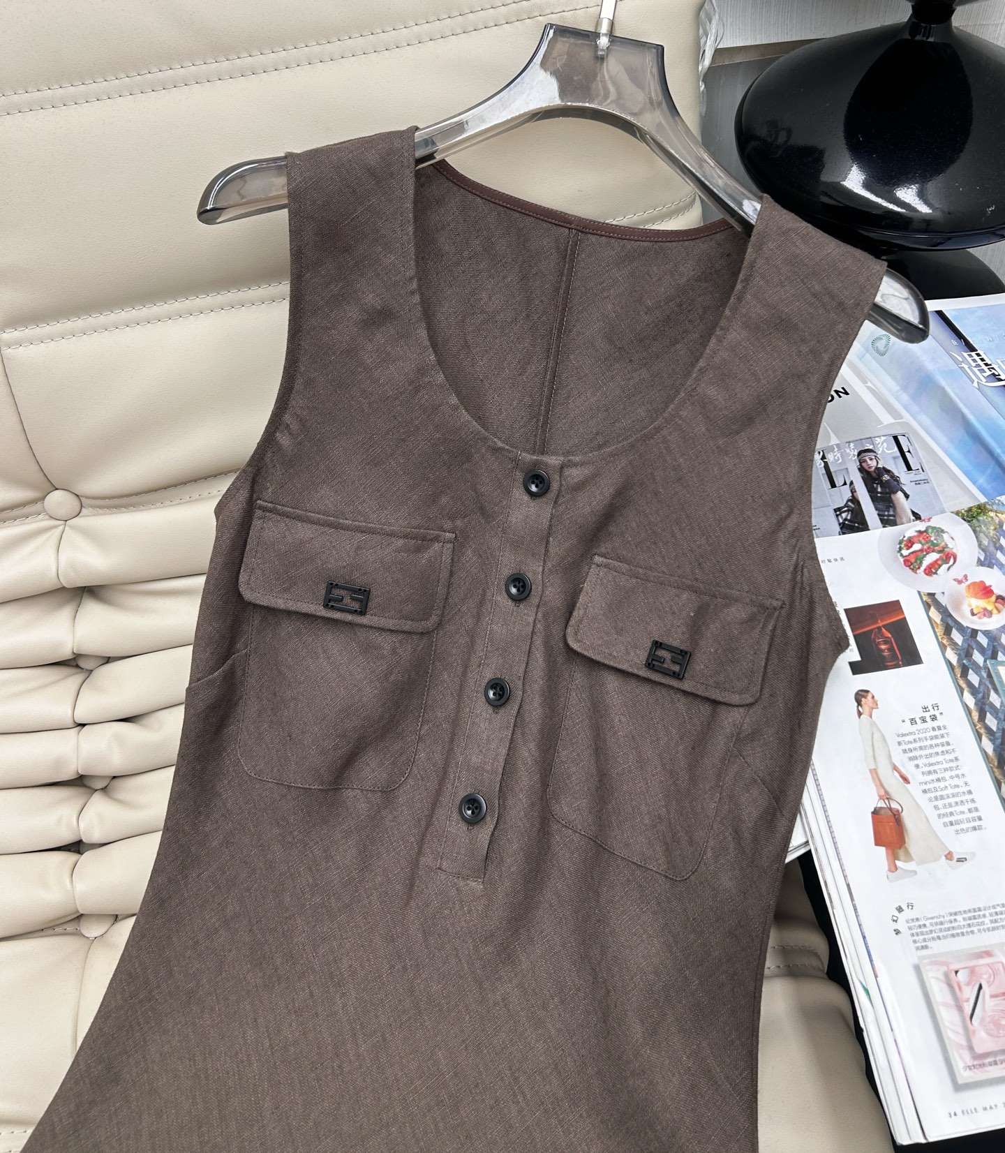 Elegant Linen U-Neck Sleeveless Dress - Flared Hem, Fitted Waist - S, M, L 3 i1744716229011 8416 0 1