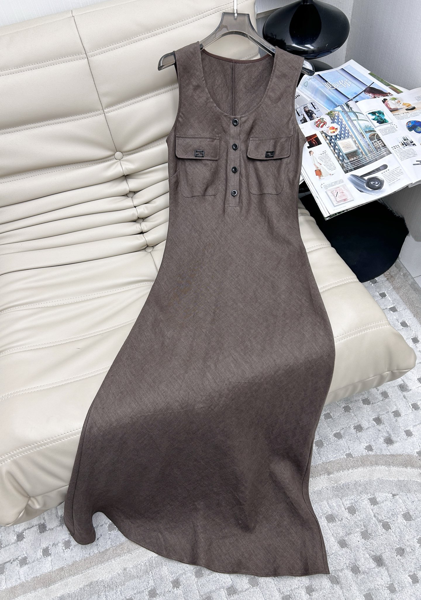 Elegant Linen U-Neck Sleeveless Dress - Flared Hem, Fitted Waist - S, M, L 2 i1744716229116 3309 0 0