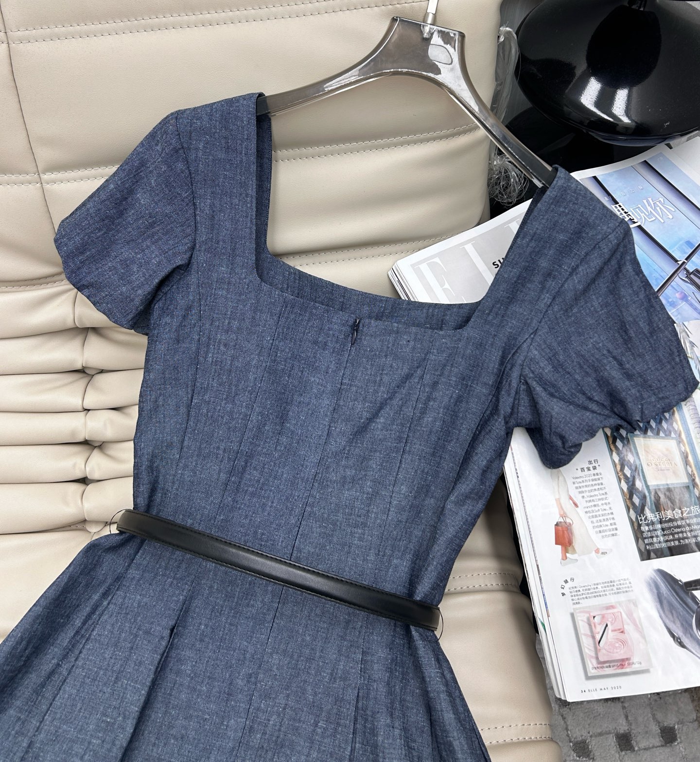 Blue Puff Sleeve Midi Dress with Belt - Elegant Spring Fashion 8 i1745060259351 9420 0 7