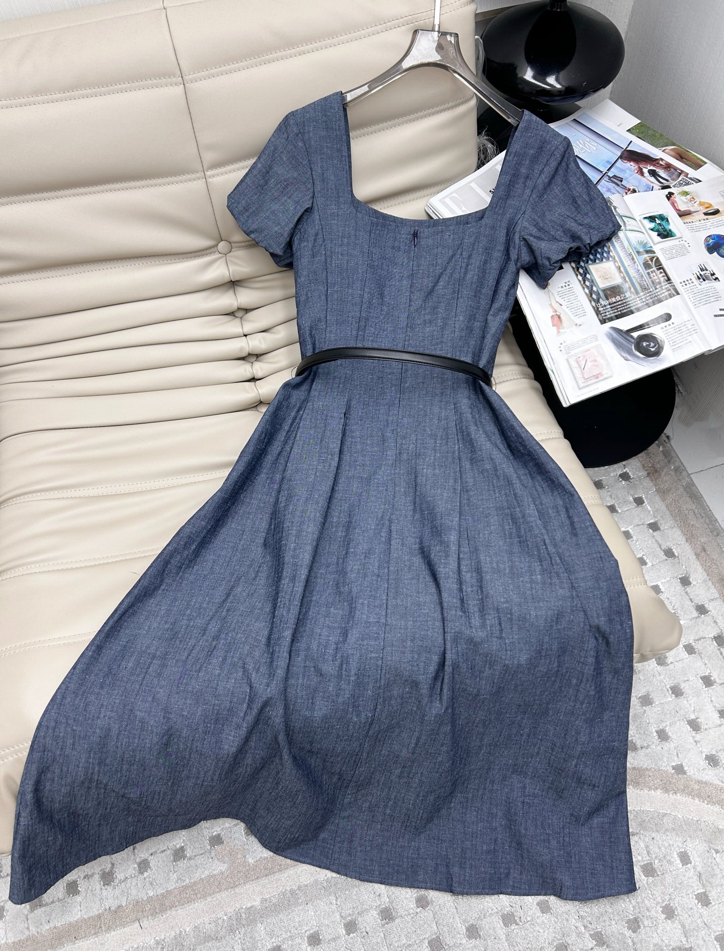 Blue Puff Sleeve Midi Dress with Belt - Elegant Spring Fashion 7 i1745060263846 6607 0 6