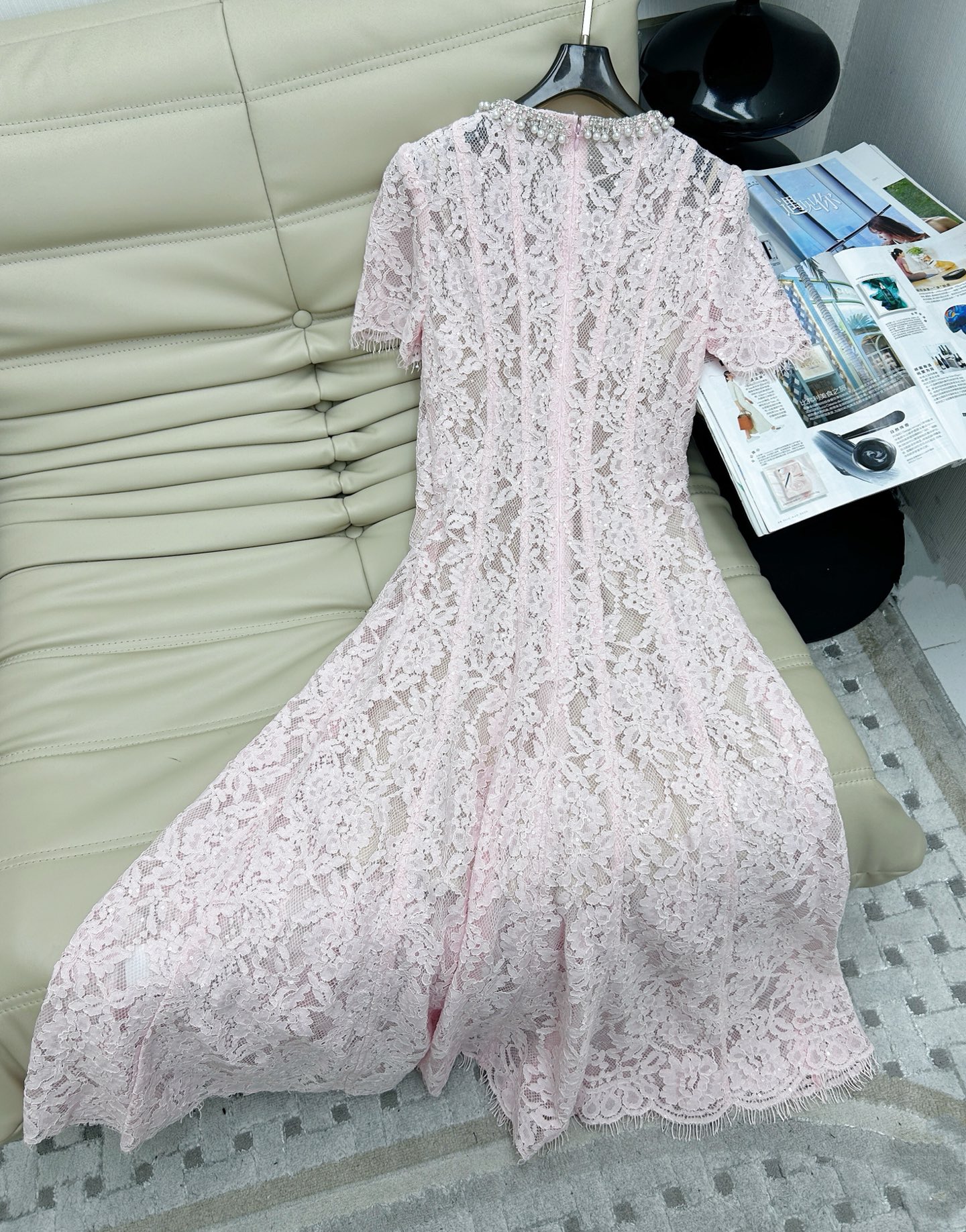 Elegant Pink Lace Dress with Pearl and Diamond Embellishments - Summer Ready 7 i1745147711145 4806 0 6