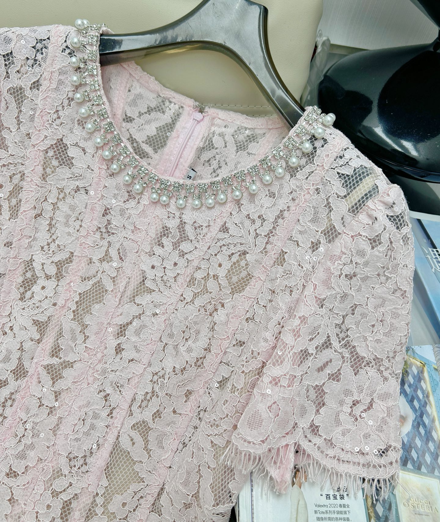 Elegant Pink Lace Dress with Pearl and Diamond Embellishments - Summer Ready 4 i1745147711162 3187 0 2