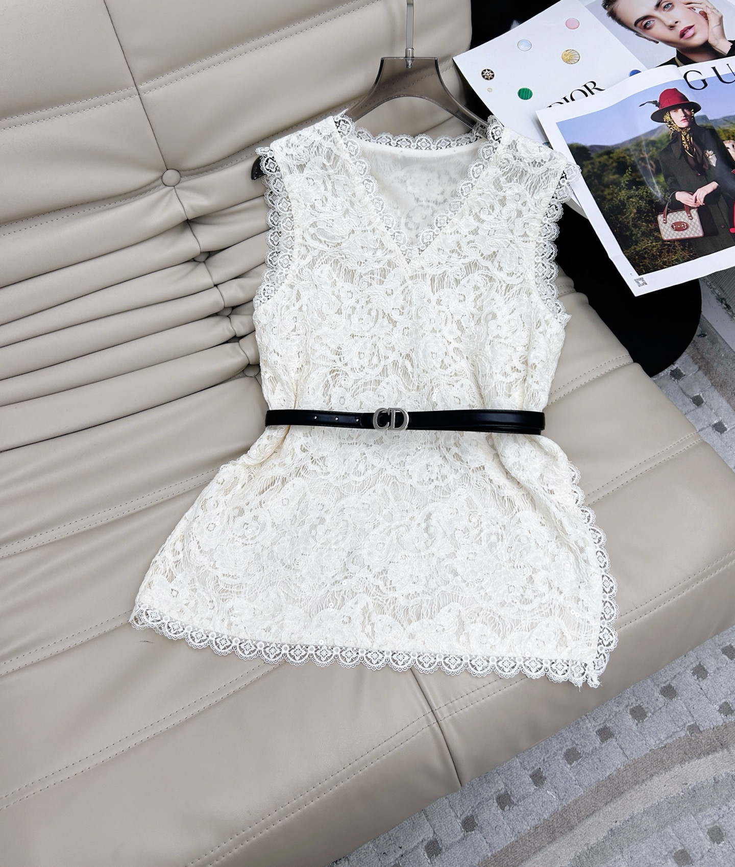 Lace V-Neck Vest Top & High Waist Skirt Set - Chic & Elegant Outfit 3 i1746350411912 1908 0 1