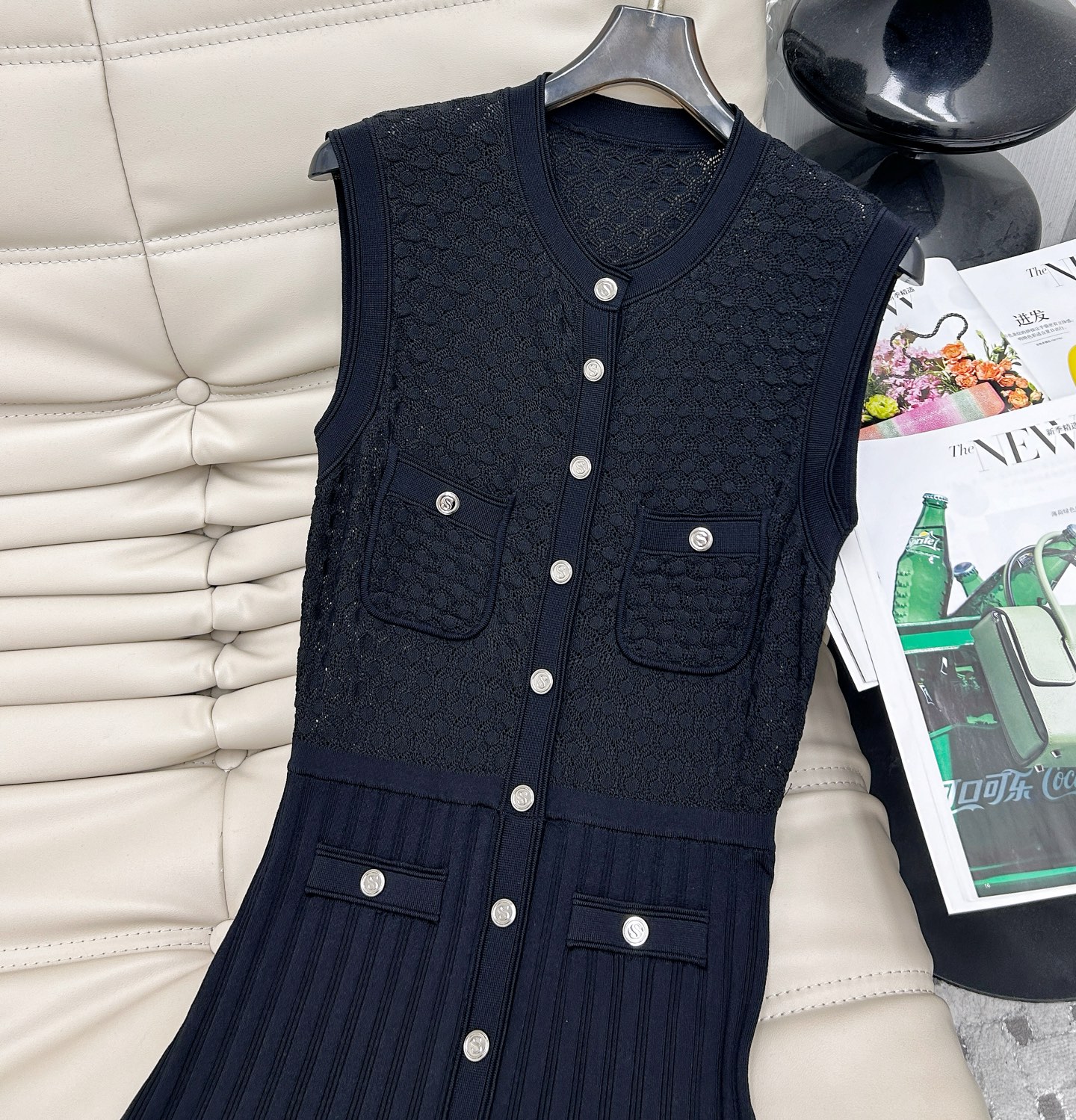 Knit Vest Slim Dress with Custom Hardware and Pockets - Elegant & Chic 3 i1748085091621 8603 0 1