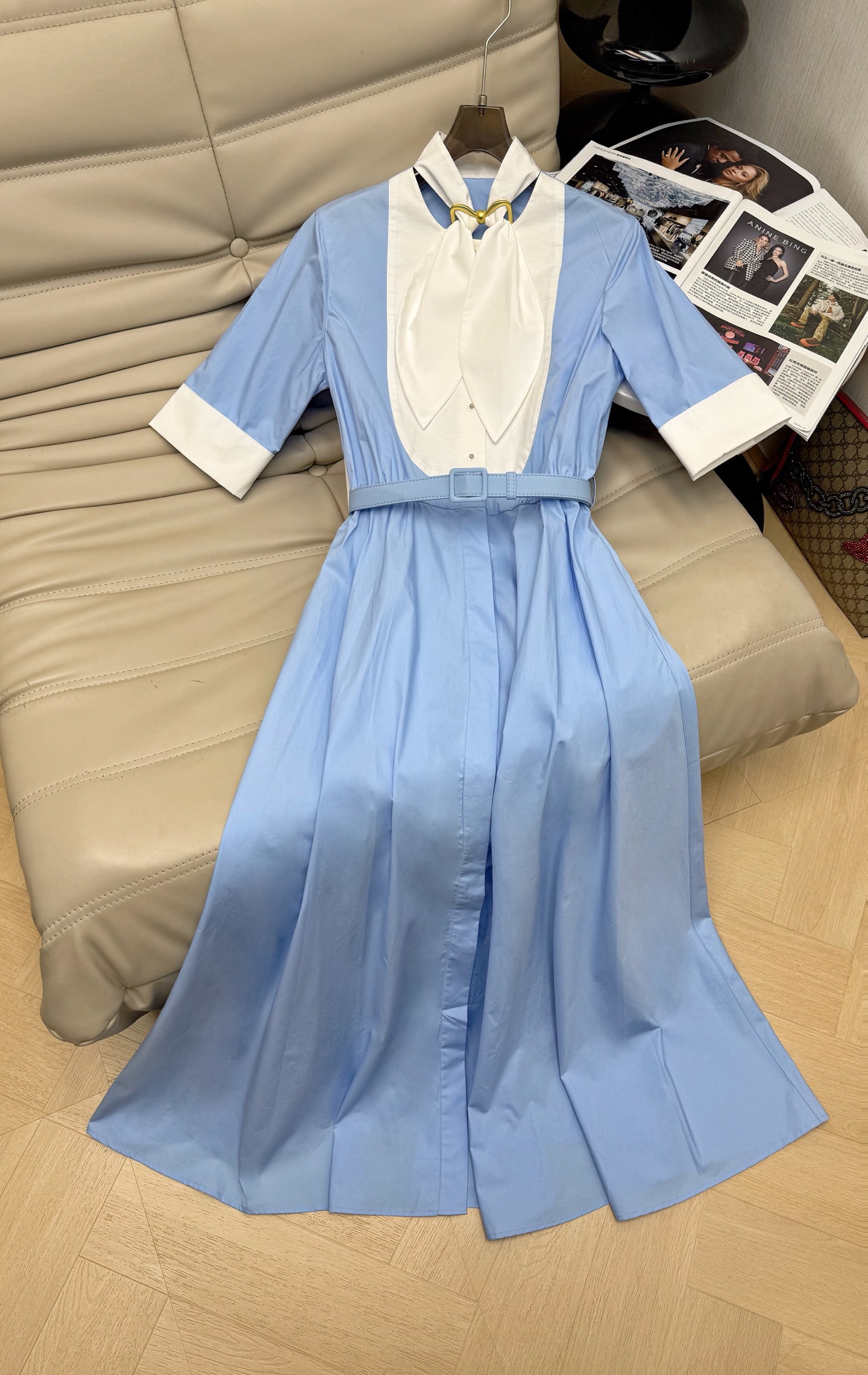 NO:839828,The M26Ss shirt dress is in fresh light blue with a white spliced ​​neckline, full of French elegance. The waist design + belt of the same color modifies the figure, and the A-line skirt is of moderate length, which can be easily controlled by small girls. The pure cotton fabric is light and breathable, super comfortable to wear in summer, and is suitable for commuting, vacations, and daily outings. The short-sleeved design is refreshing and practical, and it directly enhances your temperament!  SMLXL,,skirts,shirts,T-shirt,19860909M26Ss衬衫连衣裙采用清新浅蓝色,搭配白色拼接领口,法式优雅感满满.收腰设计+同色腰带,修饰身形,A字裙摆长度适中,小个子女生也能轻松驾驭.纯棉面料轻薄透气,夏天穿超舒服,通勤、度假、日常出街都很适合.短袖设计清爽又实用 气质直接拉满！SMLXL,,skirts,shirts,T-shirt,,Women's clothing