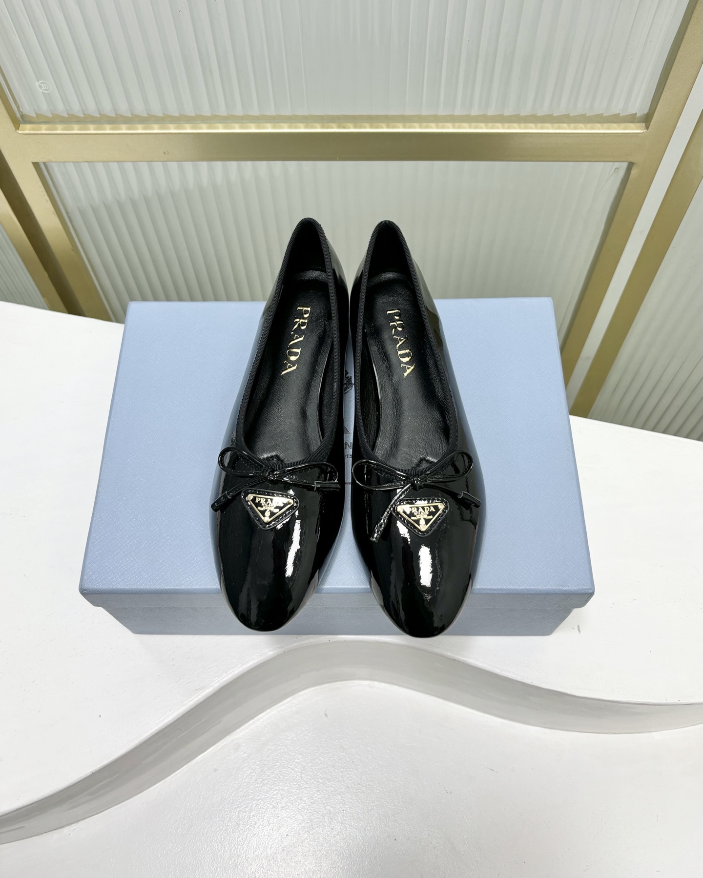 Prada Women's Black Leather Ballet Flats with Bow and Logo Accent 2 i1741011011974 4041 0 0