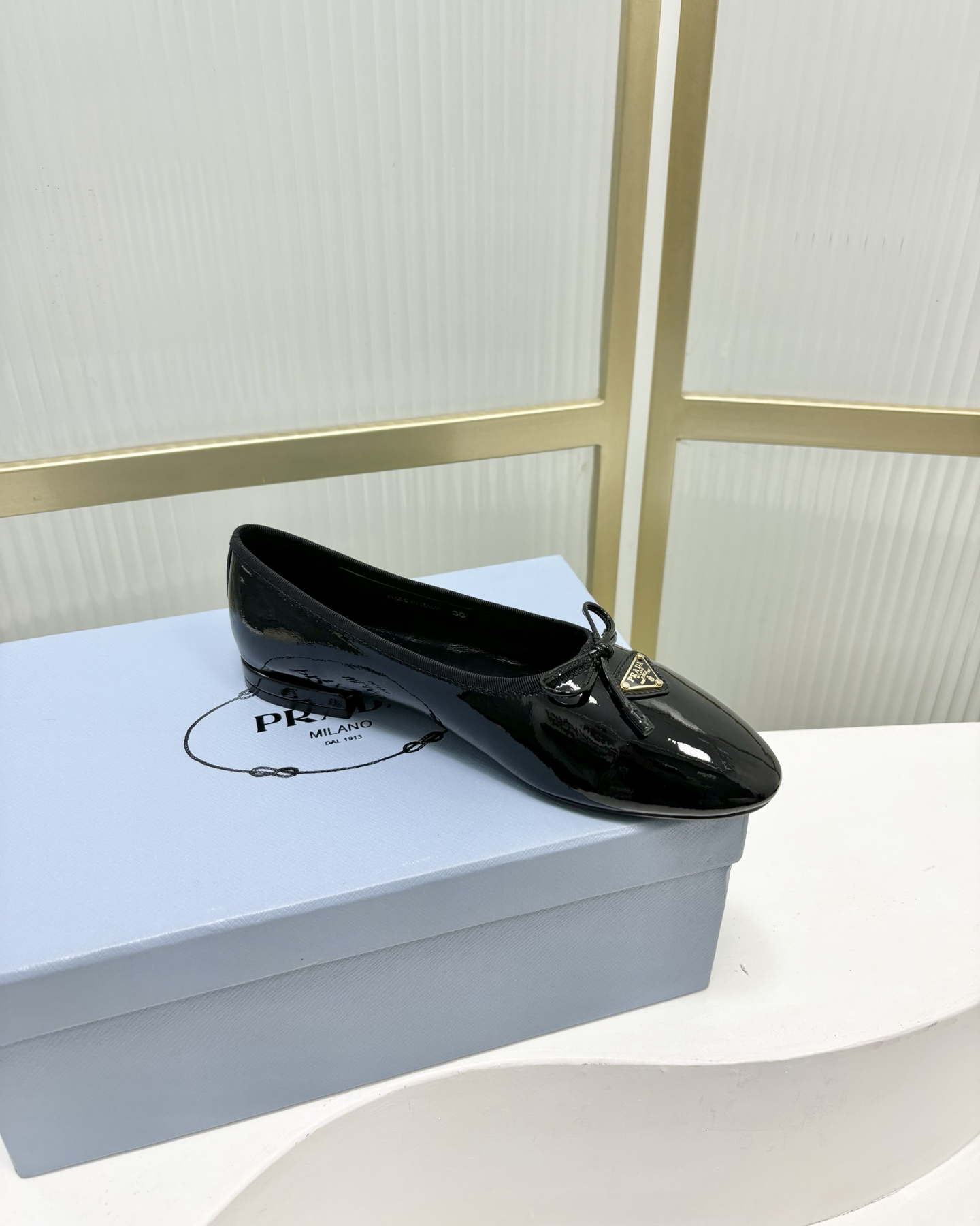 Prada Women's Black Leather Ballet Flats with Bow and Logo Accent 6 i1741011012096 8628 0 4