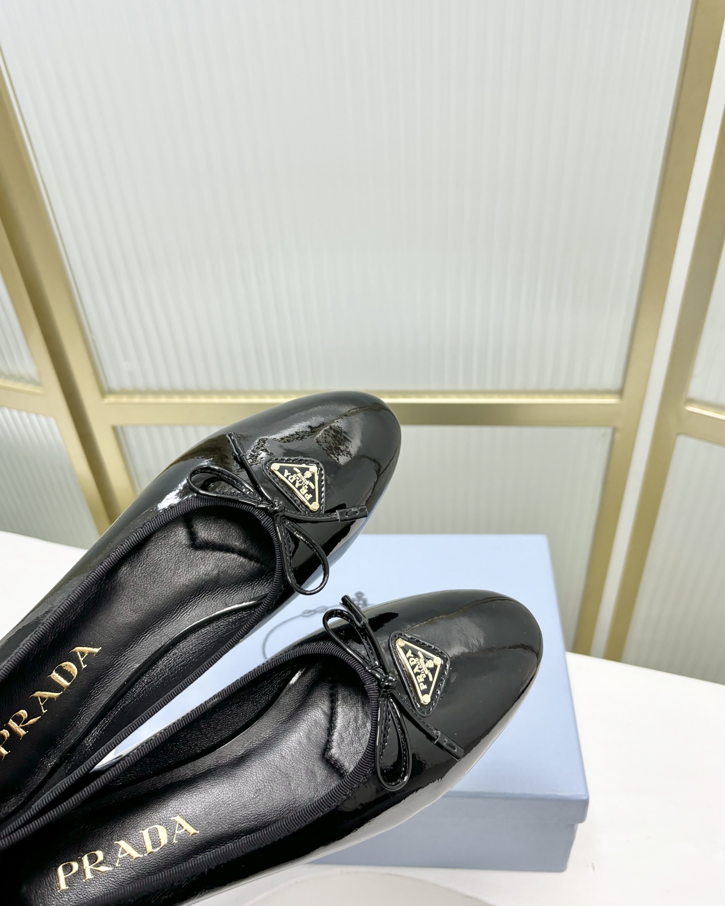 Prada Women's Black Leather Ballet Flats with Bow and Logo Accent 9 i1741011014129 4312 0 7