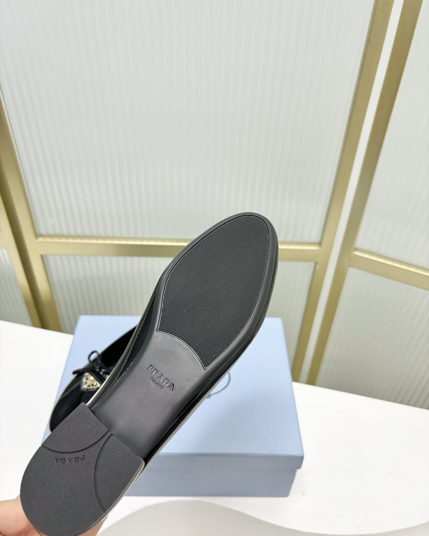 Prada Women's Black Leather Ballet Flats with Bow and Logo Accent 11 i1741011014191 1851 0 9