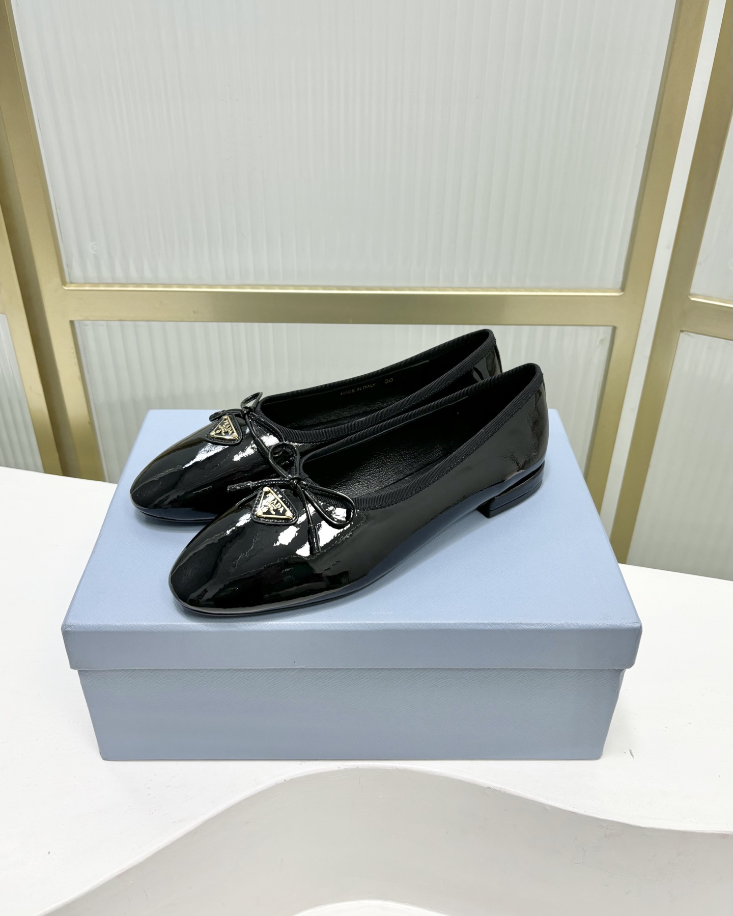 Prada Women's Black Leather Ballet Flats with Bow and Logo Accent 3 i1741011014192 8910 0 1