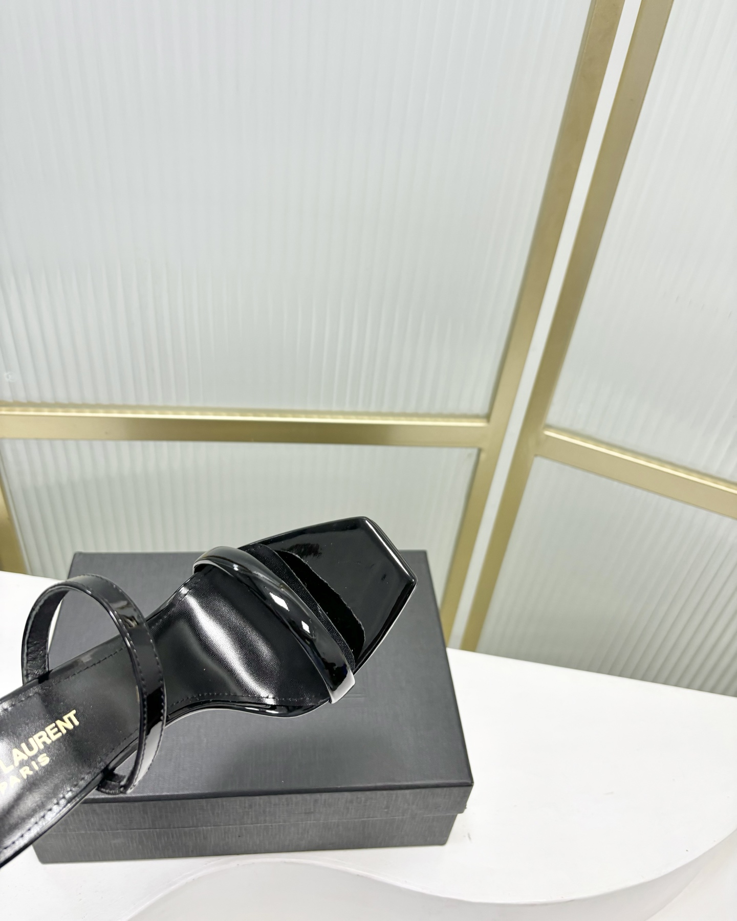 Saint Laurent SAINT LAUREN*YSL圣罗兰新款交叉一字带方头高跟鞋字母跟高跟拖鞋鞋