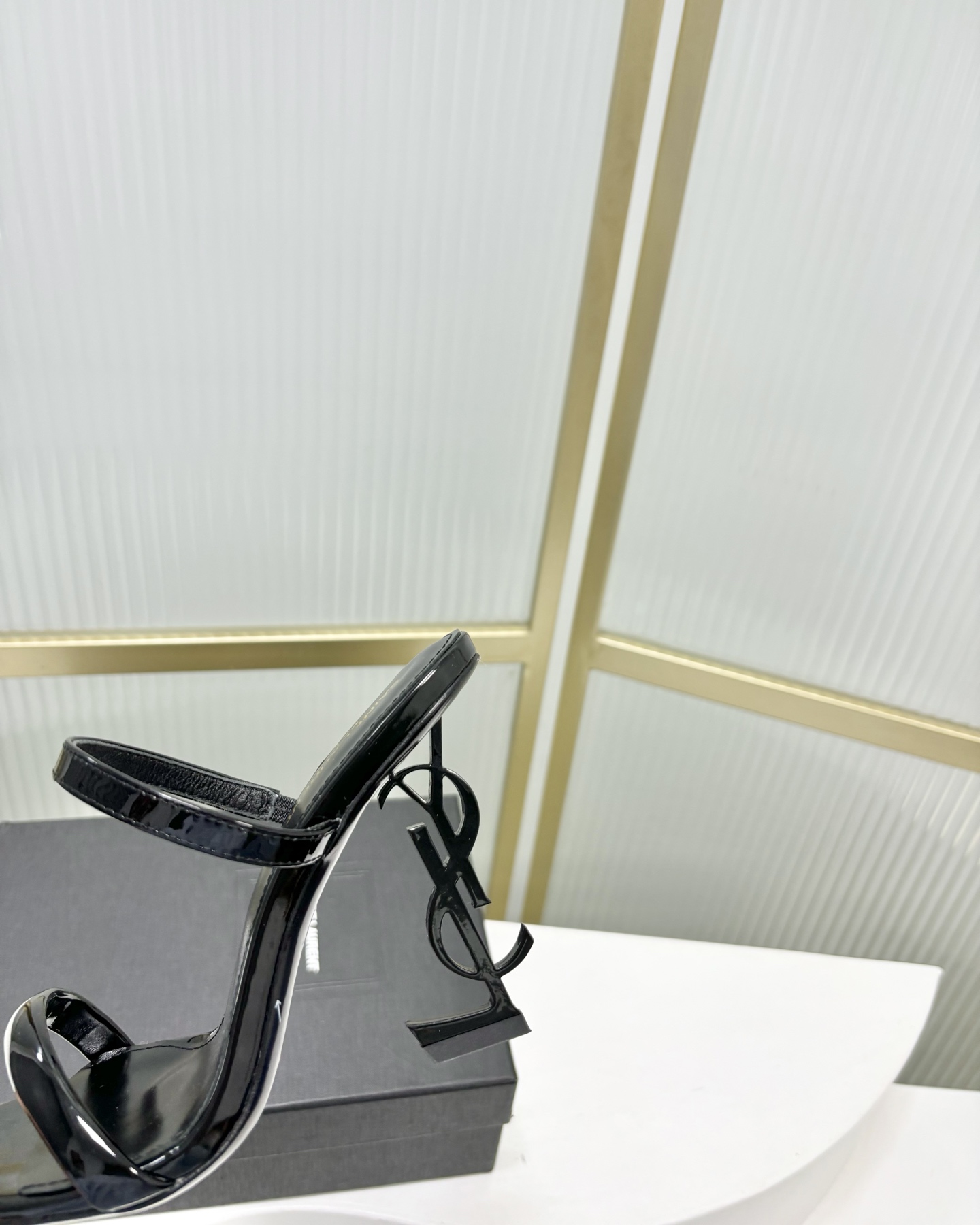 Saint Laurent SAINT LAUREN*YSL圣罗兰新款交叉一字带方头高跟鞋字母跟高跟拖鞋鞋