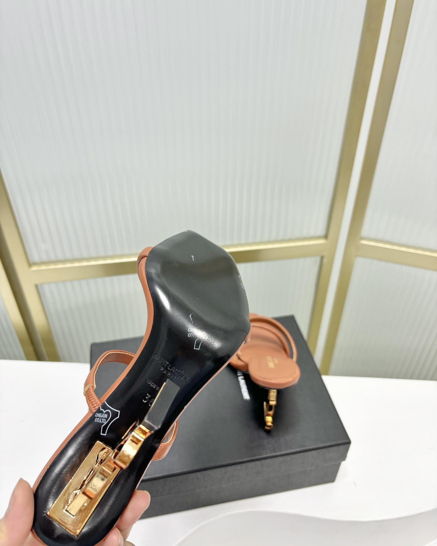Saint Laurent SAINT LAUREN*YSL圣罗兰新款交叉一字带方头高跟鞋字母跟高跟拖鞋鞋