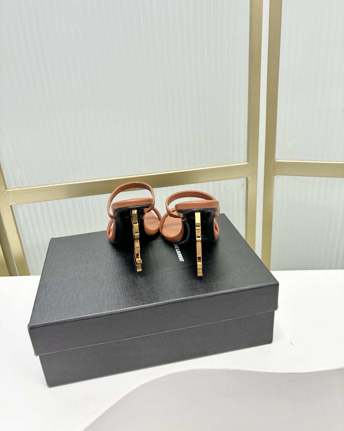 Saint Laurent SAINT LAUREN*YSL圣罗兰新款交叉一字带方头高跟鞋字母跟高跟拖鞋鞋