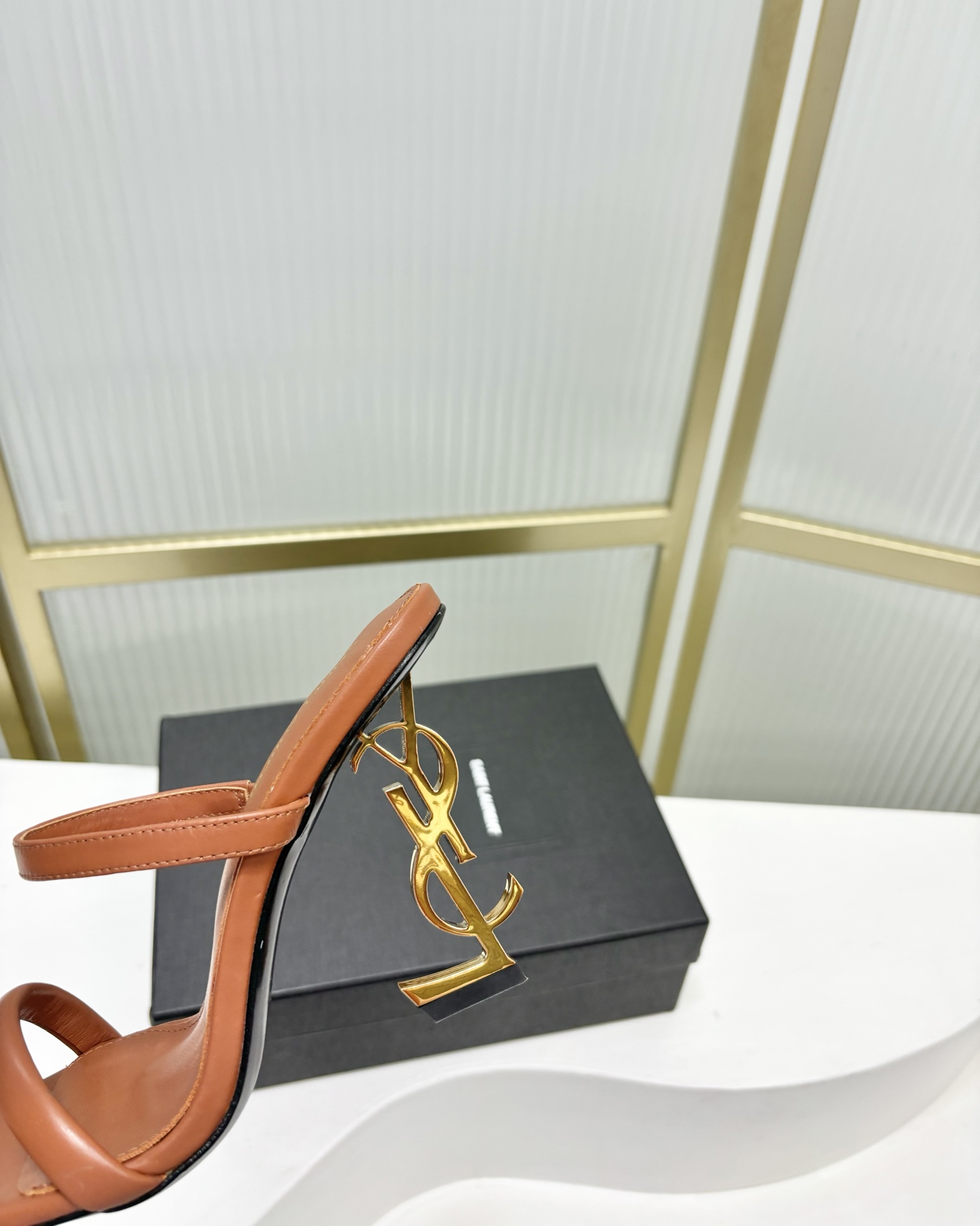 Saint Laurent SAINT LAUREN*YSL圣罗兰新款交叉一字带方头高跟鞋字母跟高跟拖鞋鞋
