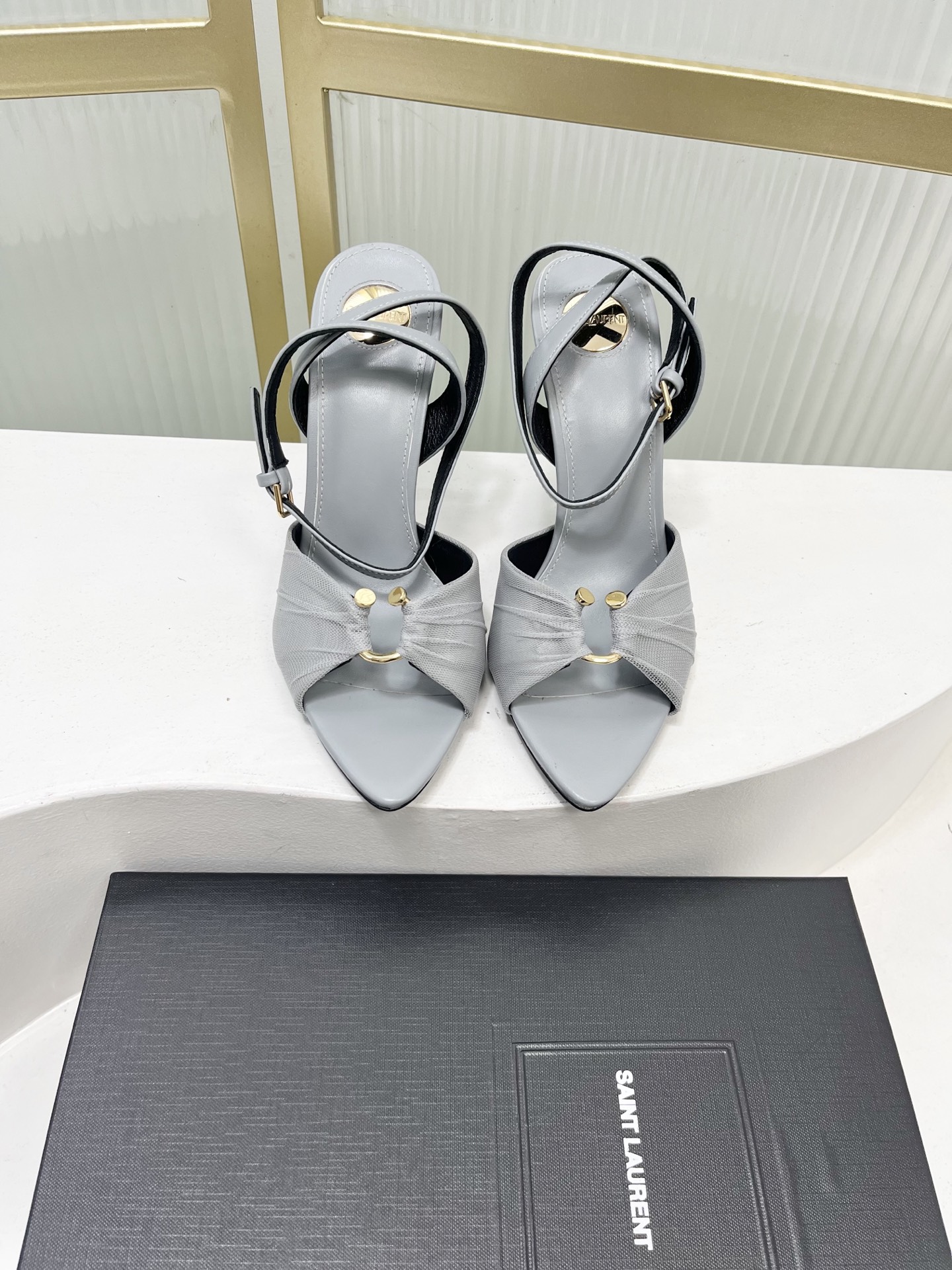 Saint Laurent Women's Mesh Pointed Toe Slingback High Heel Sandals 2 i1753220309035 3527 0 0