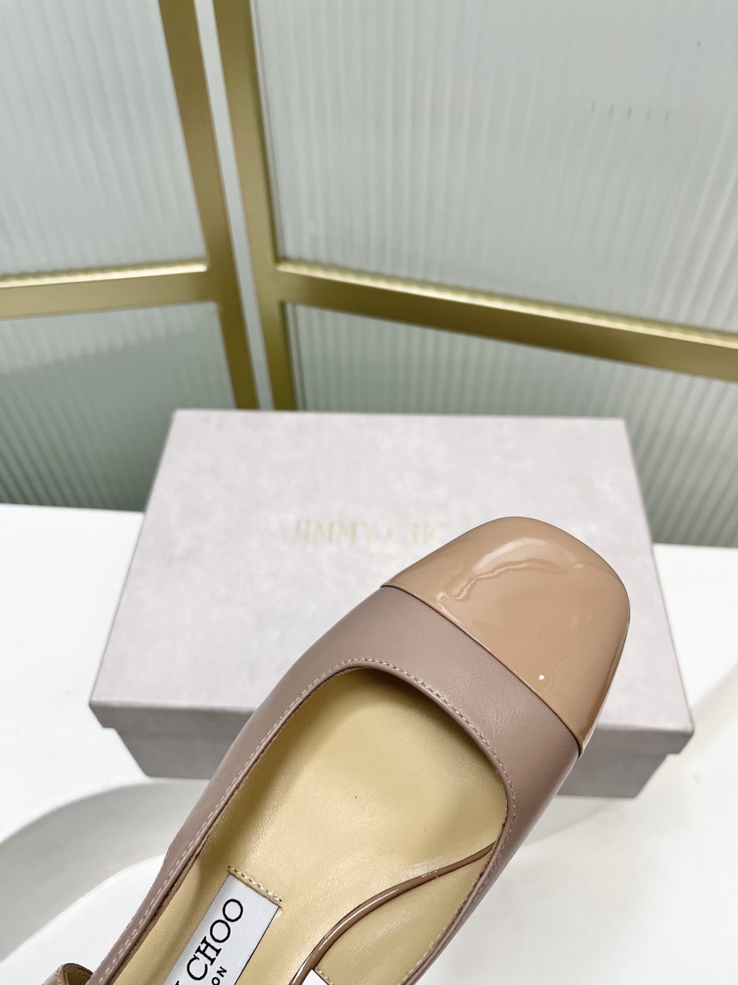 Jimmy Choo Women's Mary Jane Block Heel Pumps with Pearl Logo, Beige Leather 10 i1755886410455 7067 0 8