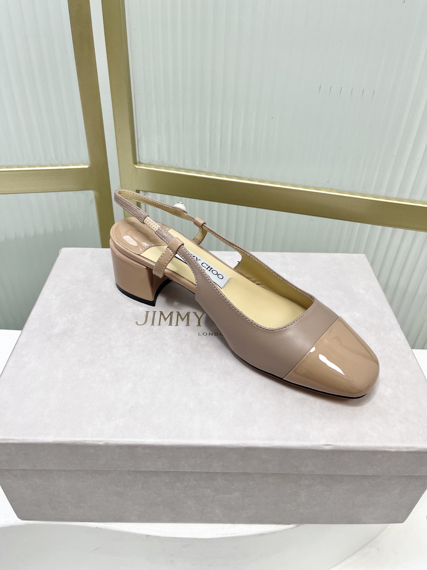 Jimmy Choo Women's Mary Jane Block Heel Pumps with Pearl Logo, Beige Leather 9 i1755886413667 6205 0 7