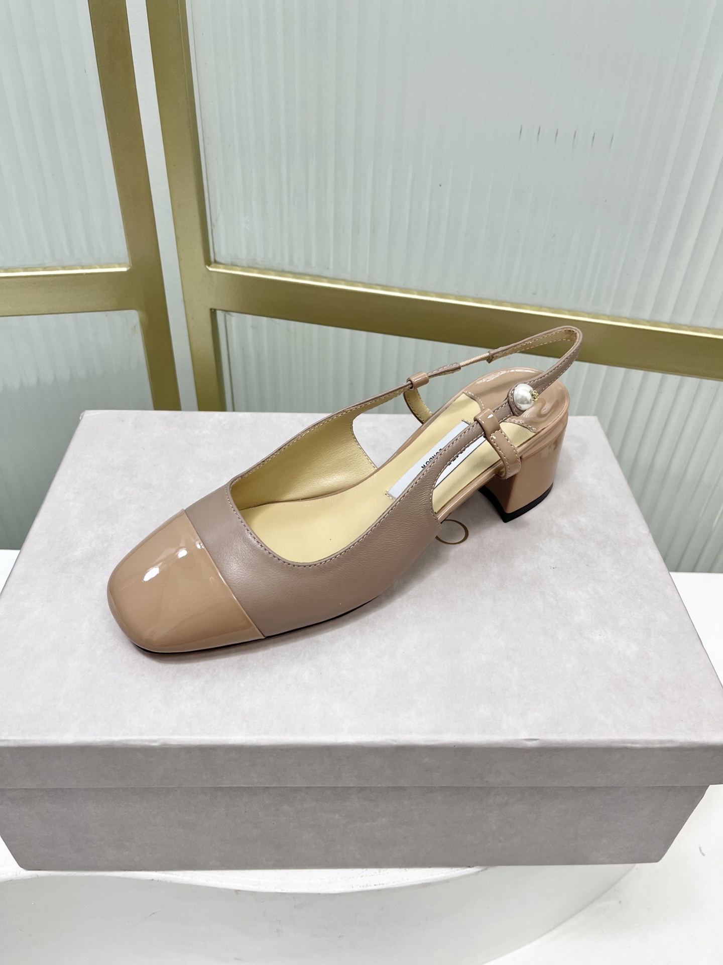 Jimmy Choo Women's Mary Jane Block Heel Pumps with Pearl Logo, Beige Leather 8 i1755886415309 7998 0 6