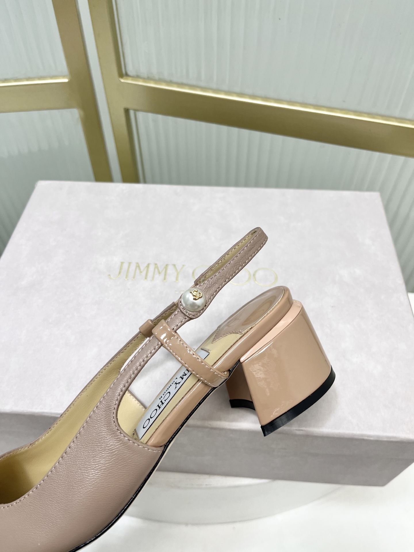 Jimmy Choo Women's Mary Jane Block Heel Pumps with Pearl Logo, Beige Leather 12 i1755886415412 637 0 10