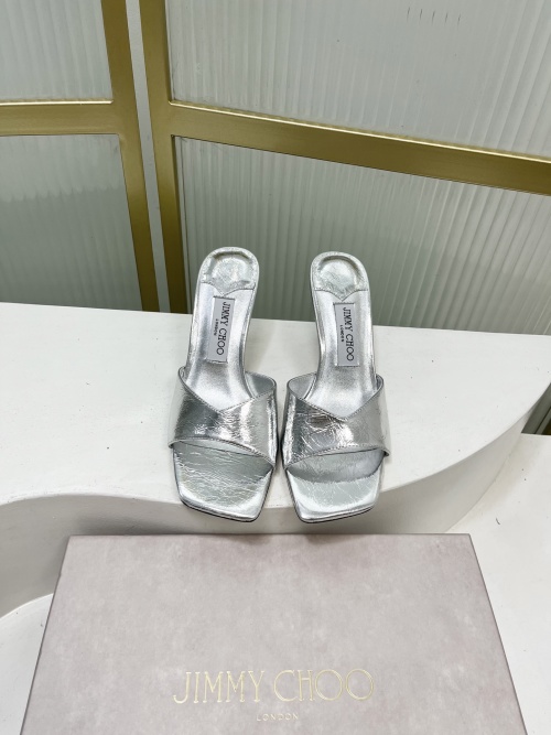 Jimmy Choo Women's Silver Leather Heeled Mules Sandals Size 35-39 1 Jimmy Choo Women's Silver Leather Heeled Mules Sandals Size 35-39