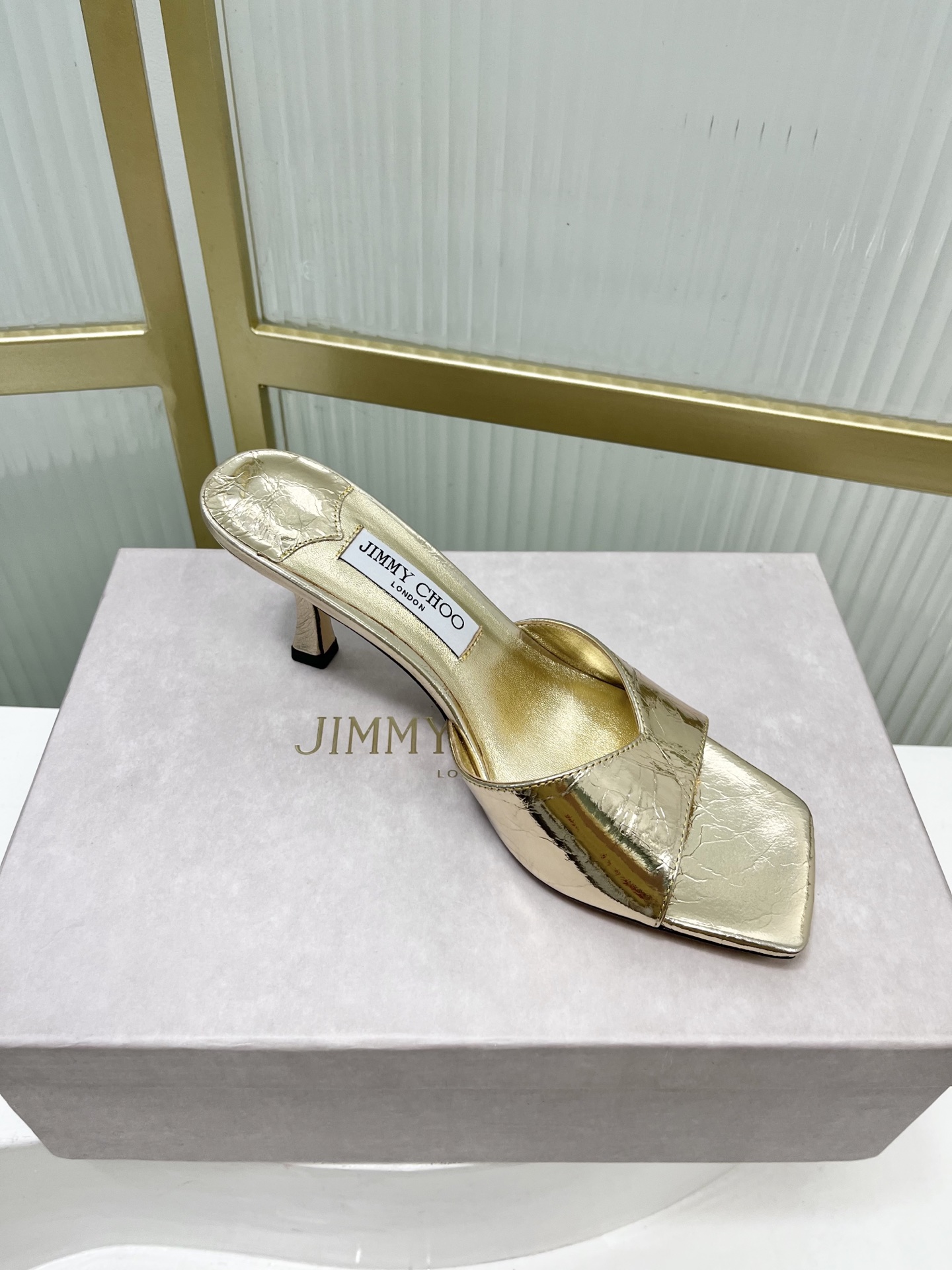 Jimmy Choo Women's Gold Leather Square Toe Heeled Mules Slides Sandals 8 i1755886679157 7084 0 6