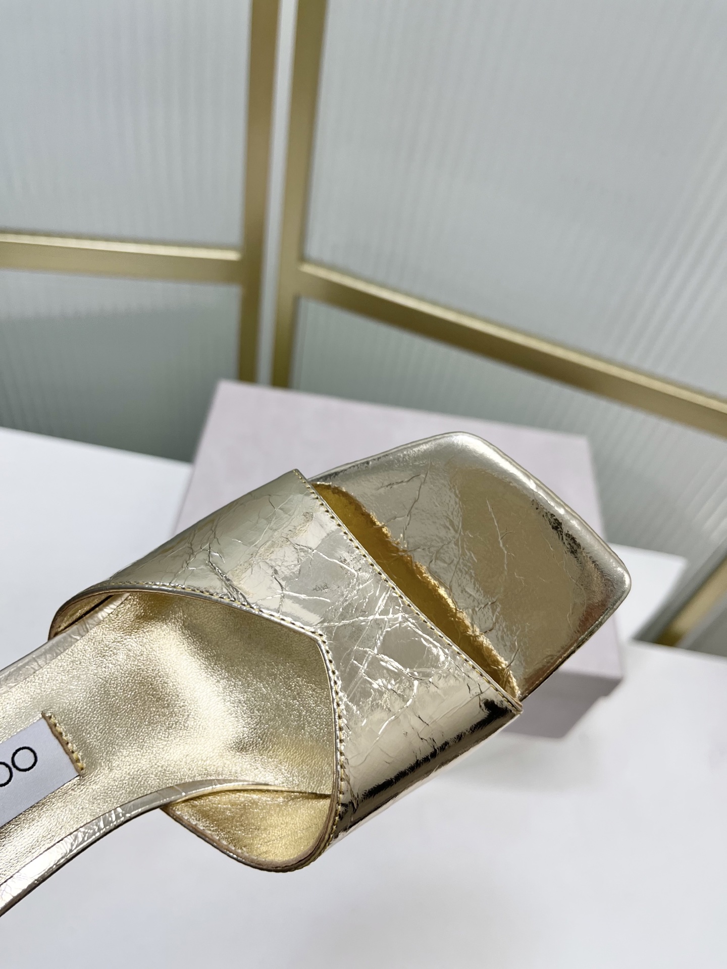 Jimmy Choo Women's Gold Leather Square Toe Heeled Mules Slides Sandals 9 i1755886682101 7979 0 7