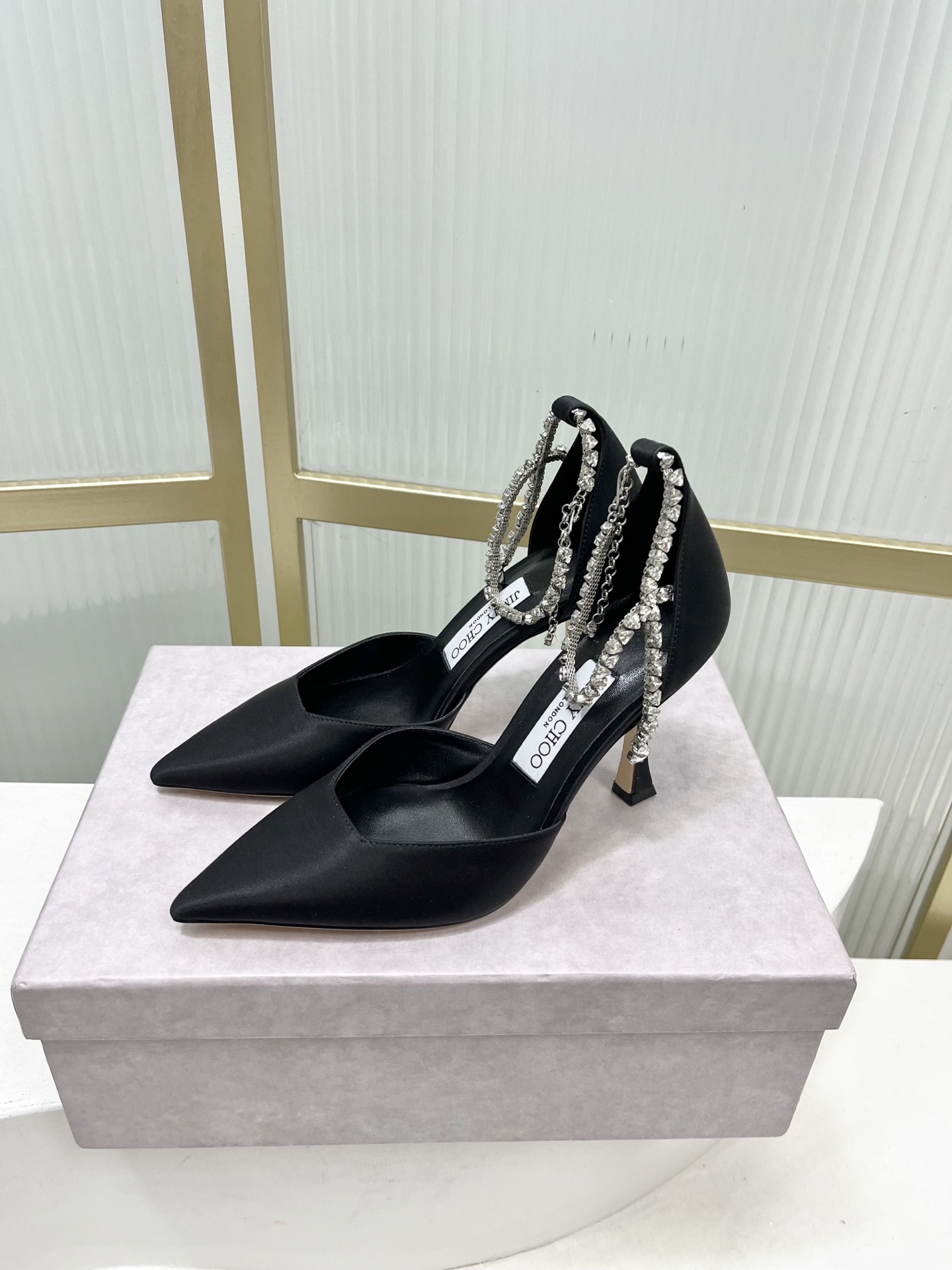 Jimmy Choo Jimmy Cho* JC吉米周新款蝴蝶结钻链真丝高跟鞋两穿中空尖头凉鞋