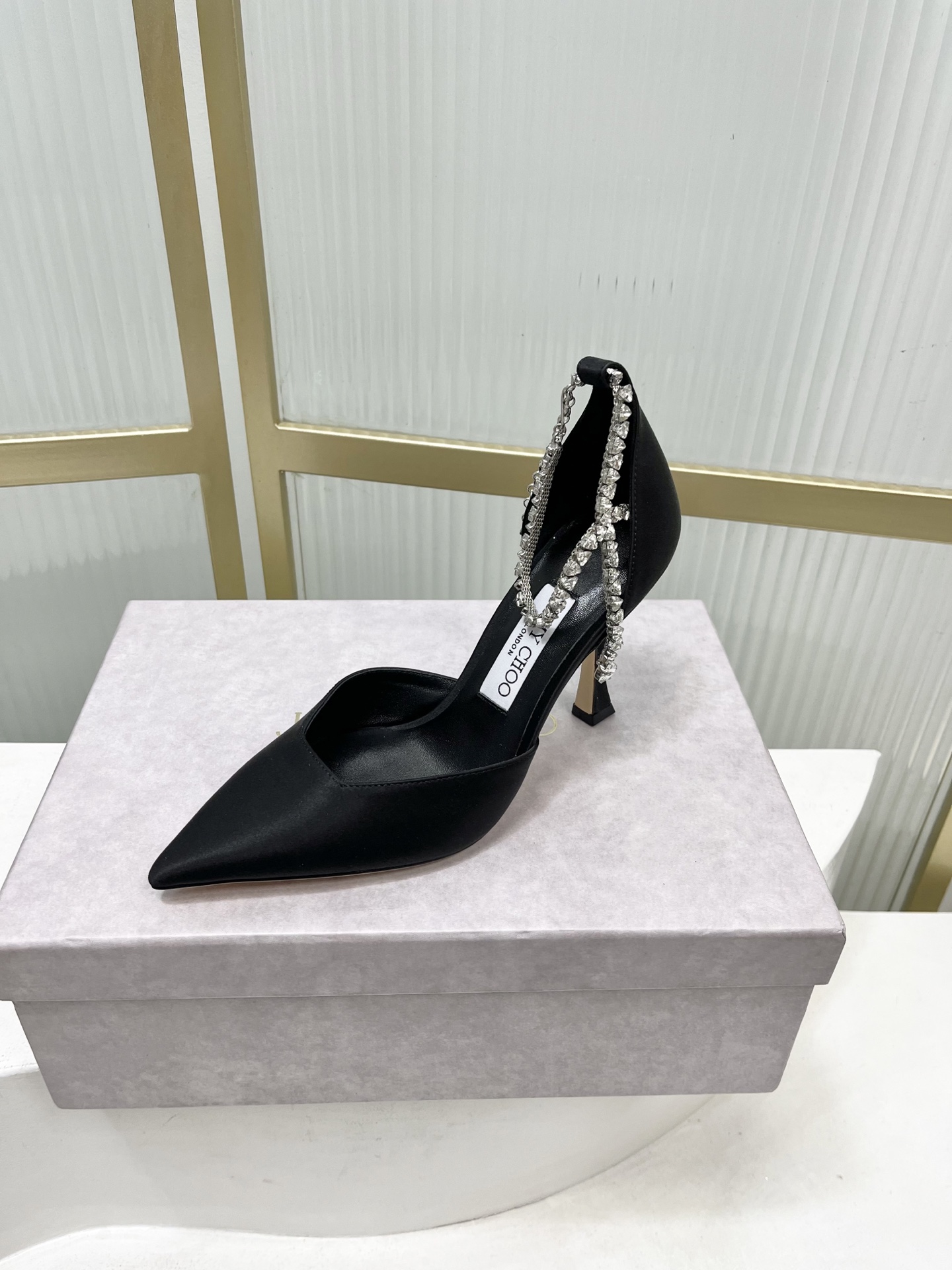 Jimmy Choo Jimmy Cho* JC吉米周新款蝴蝶结钻链真丝高跟鞋两穿中空尖头凉鞋