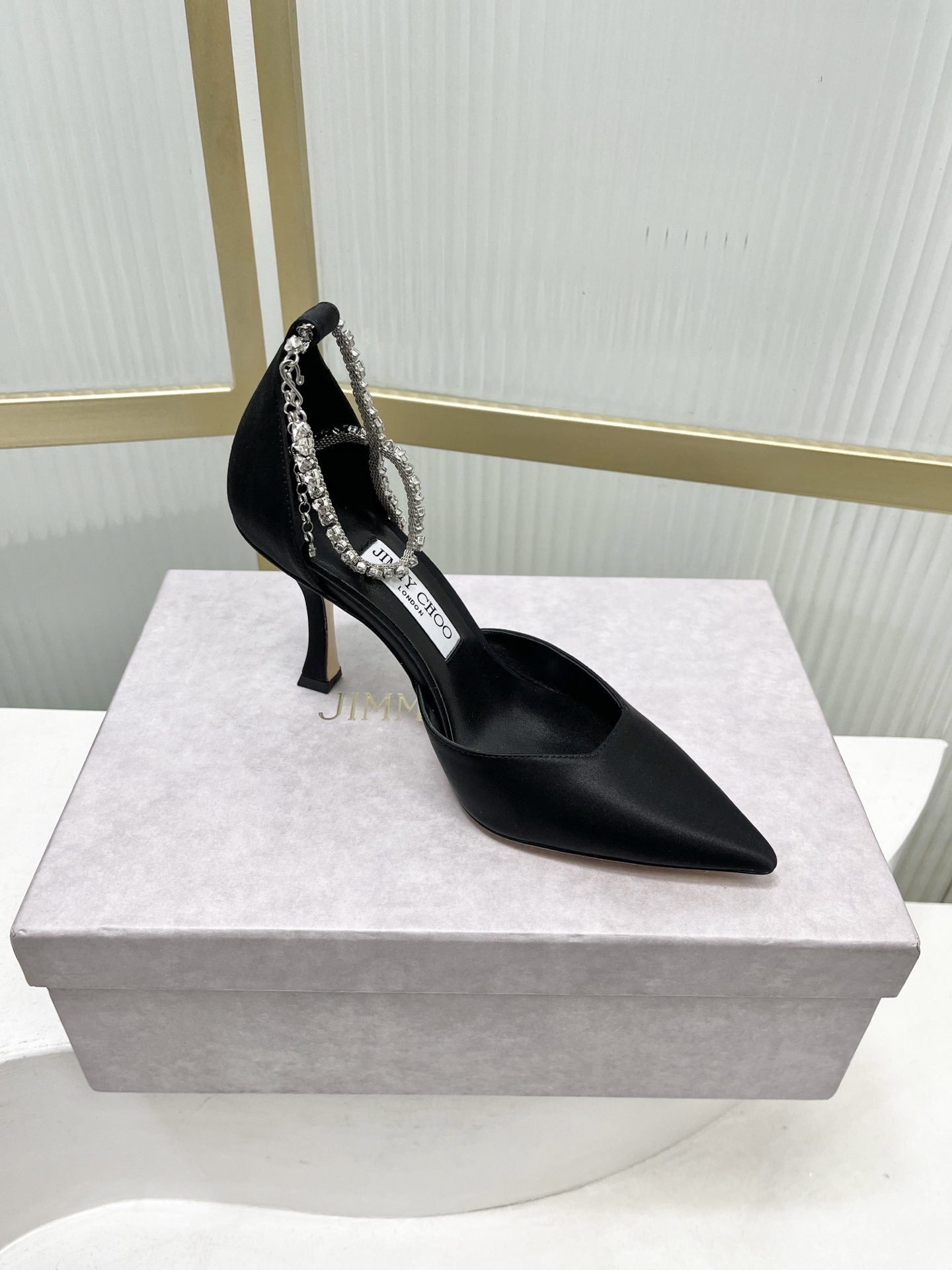 Jimmy Choo Jimmy Cho* JC吉米周新款蝴蝶结钻链真丝高跟鞋两穿中空尖头凉鞋