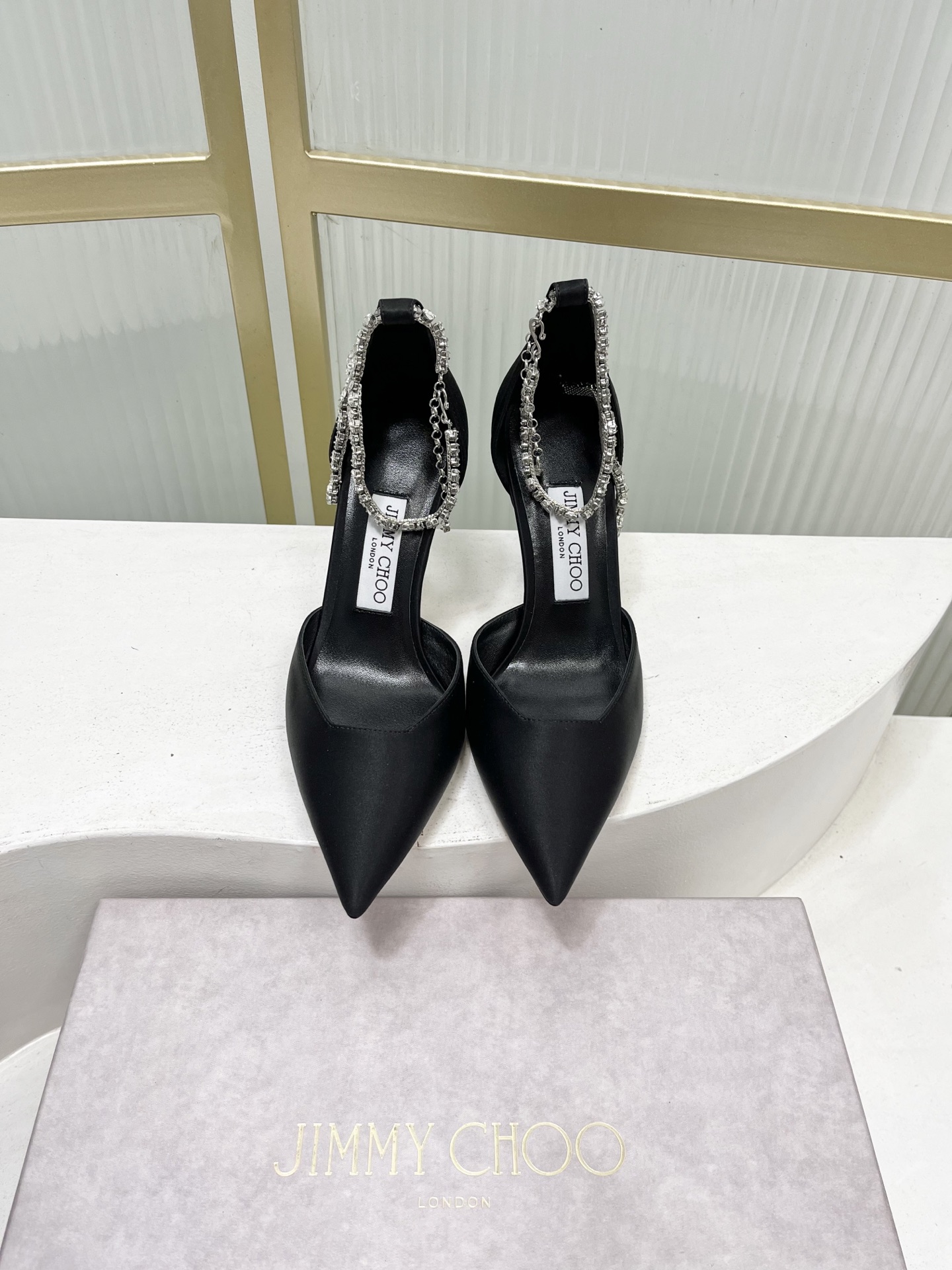 Jimmy Choo Jimmy Cho* JC吉米周新款蝴蝶结钻链真丝高跟鞋两穿中空尖头凉鞋