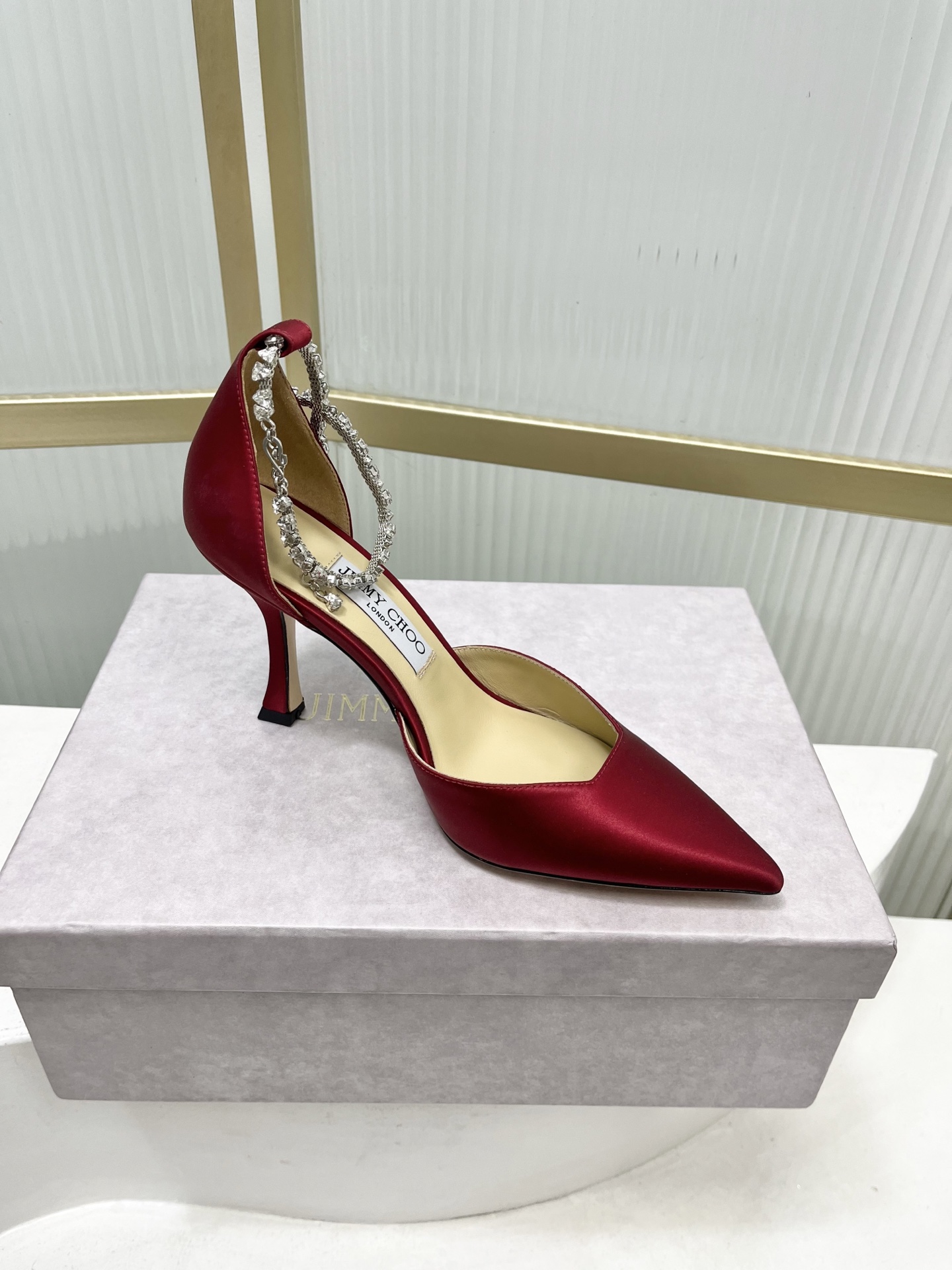 Jimmy Choo Jimmy Cho* JC吉米周新款蝴蝶结钻链真丝高跟鞋两穿中空尖头凉鞋