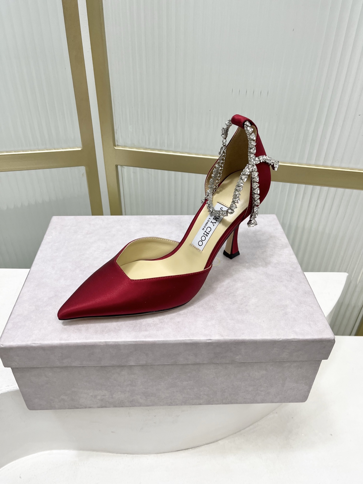 Jimmy Choo Jimmy Cho* JC吉米周新款蝴蝶结钻链真丝高跟鞋两穿中空尖头凉鞋