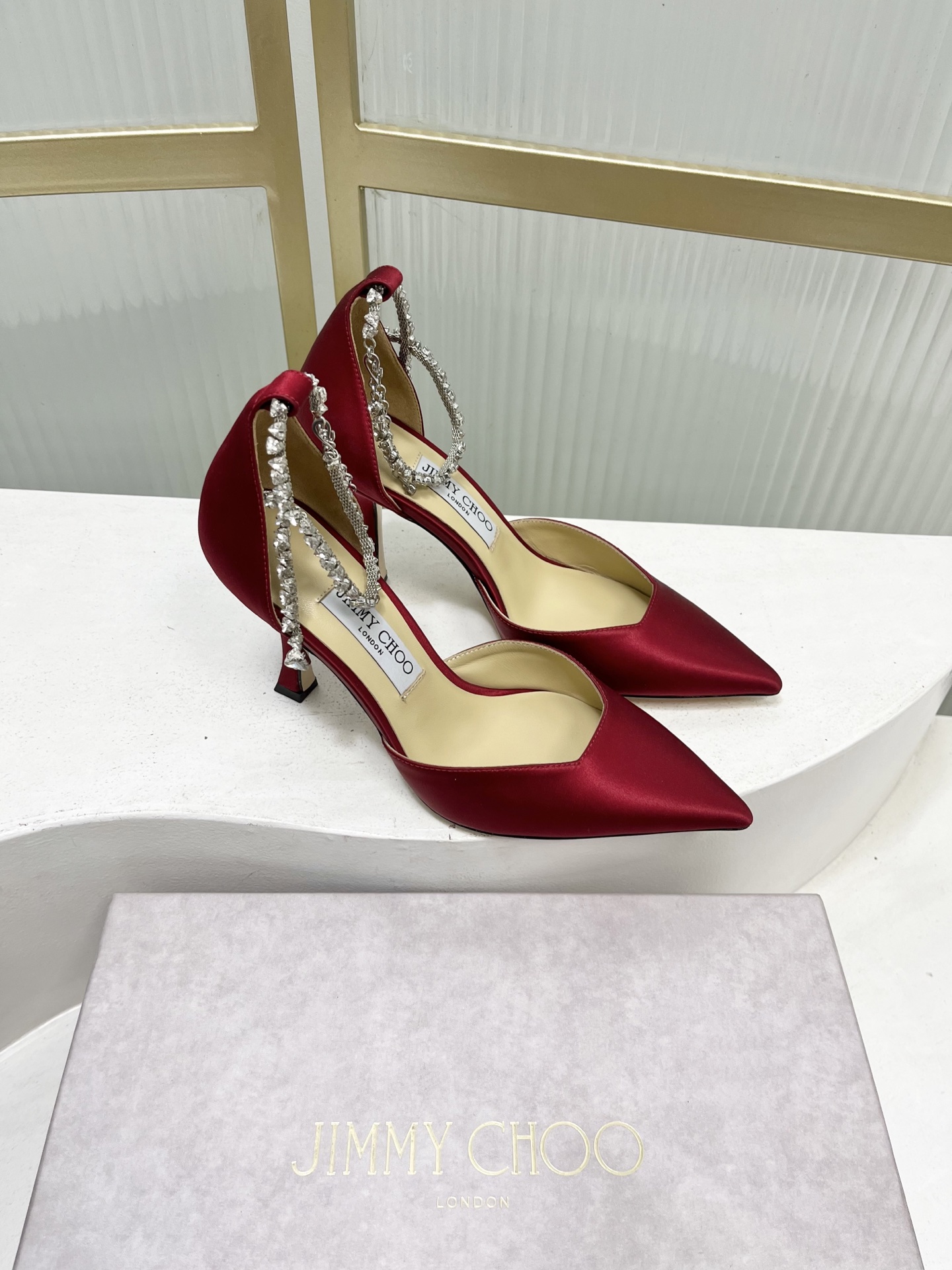 Jimmy Choo Jimmy Cho* JC吉米周新款蝴蝶结钻链真丝高跟鞋两穿中空尖头凉鞋