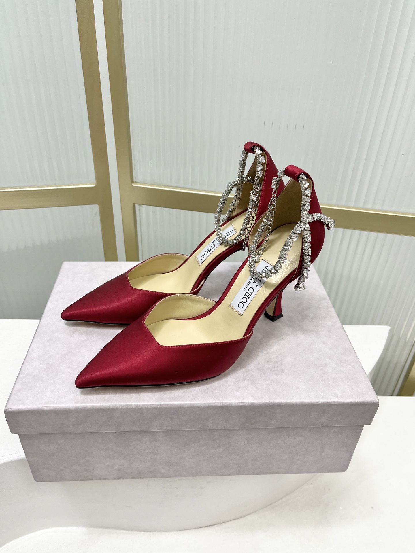 Jimmy Choo Jimmy Cho* JC吉米周新款蝴蝶结钻链真丝高跟鞋两穿中空尖头凉鞋