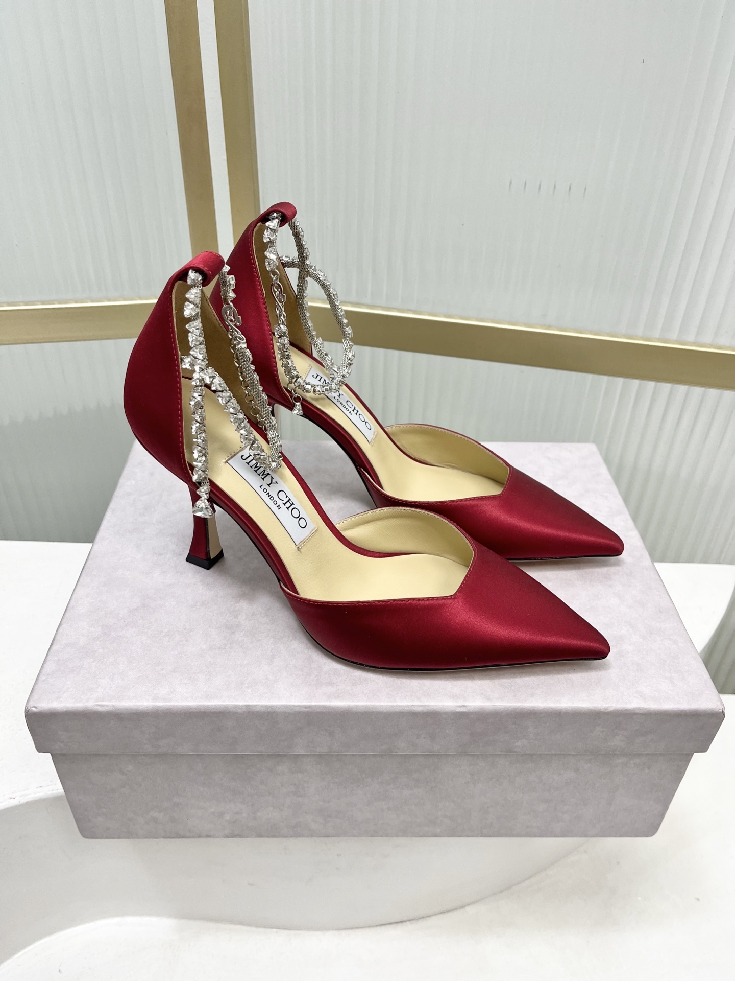 Jimmy Choo Jimmy Cho* JC吉米周新款蝴蝶结钻链真丝高跟鞋两穿中空尖头凉鞋